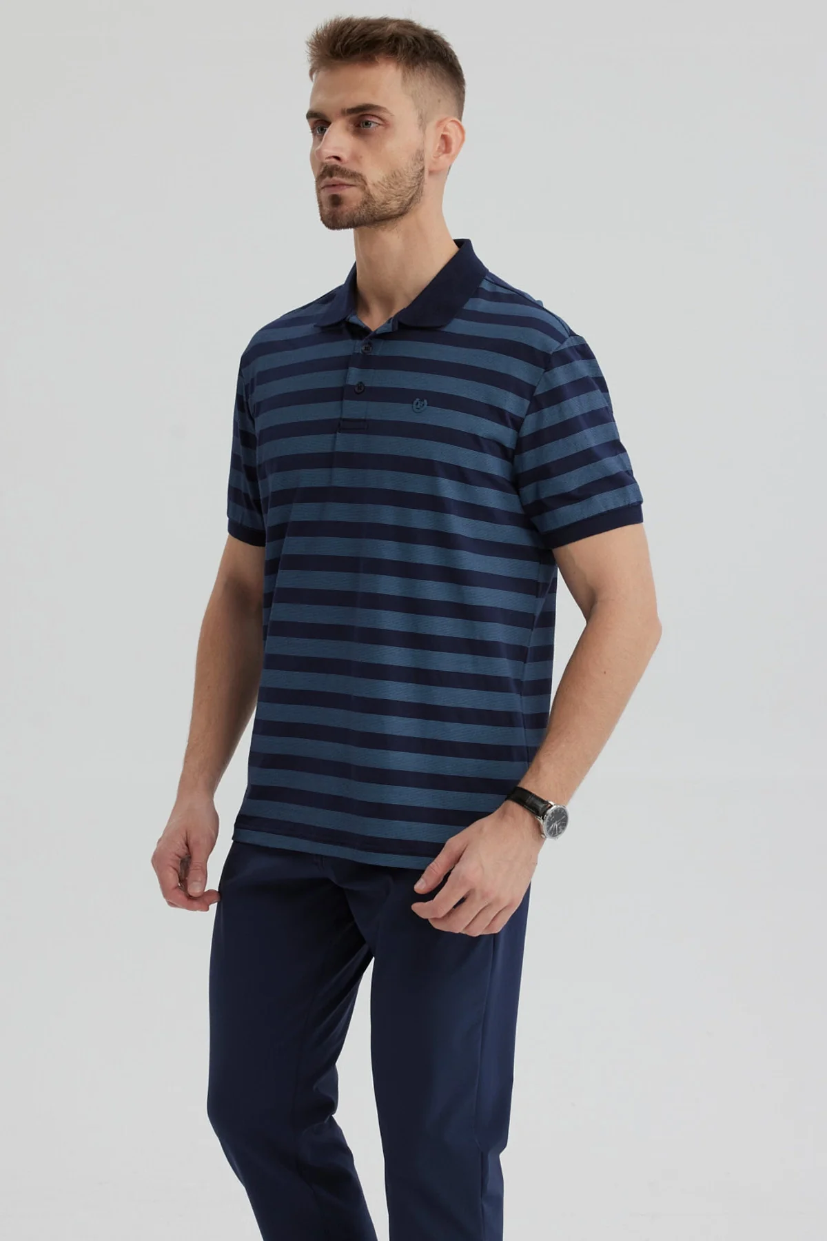 Polera Hombre Cuello Camisero Azul Marino - Image 2