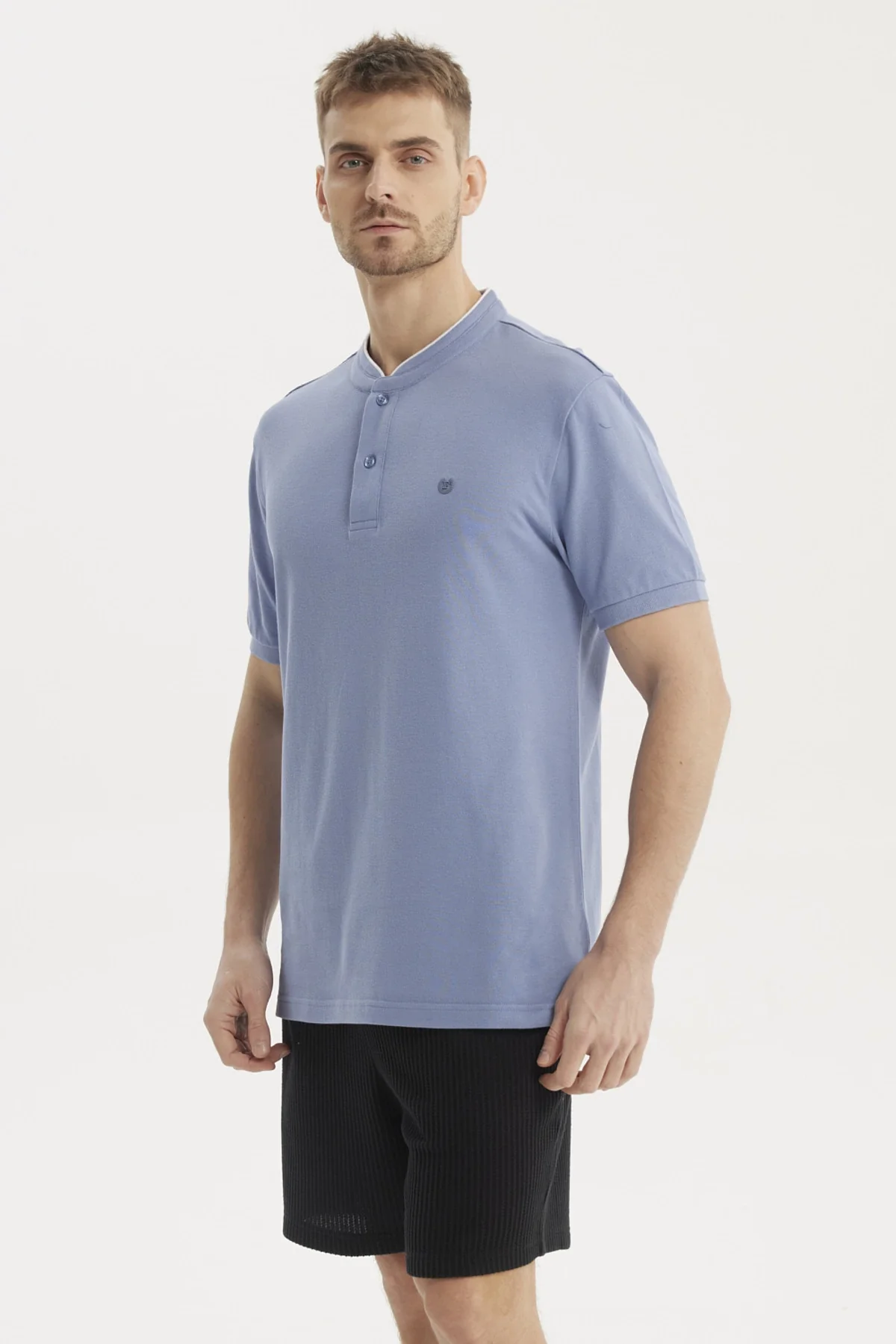 Polera Hombre Cuello Polo Azul - Image 2