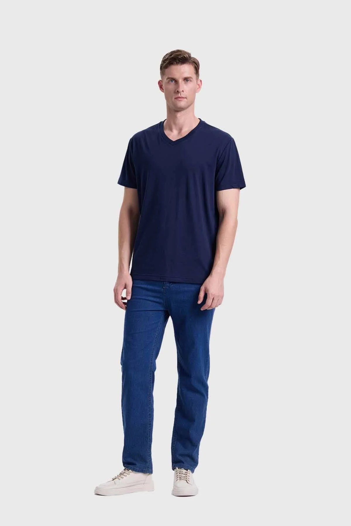 Polera Hombre Cuello V Básica Azul - Image 4
