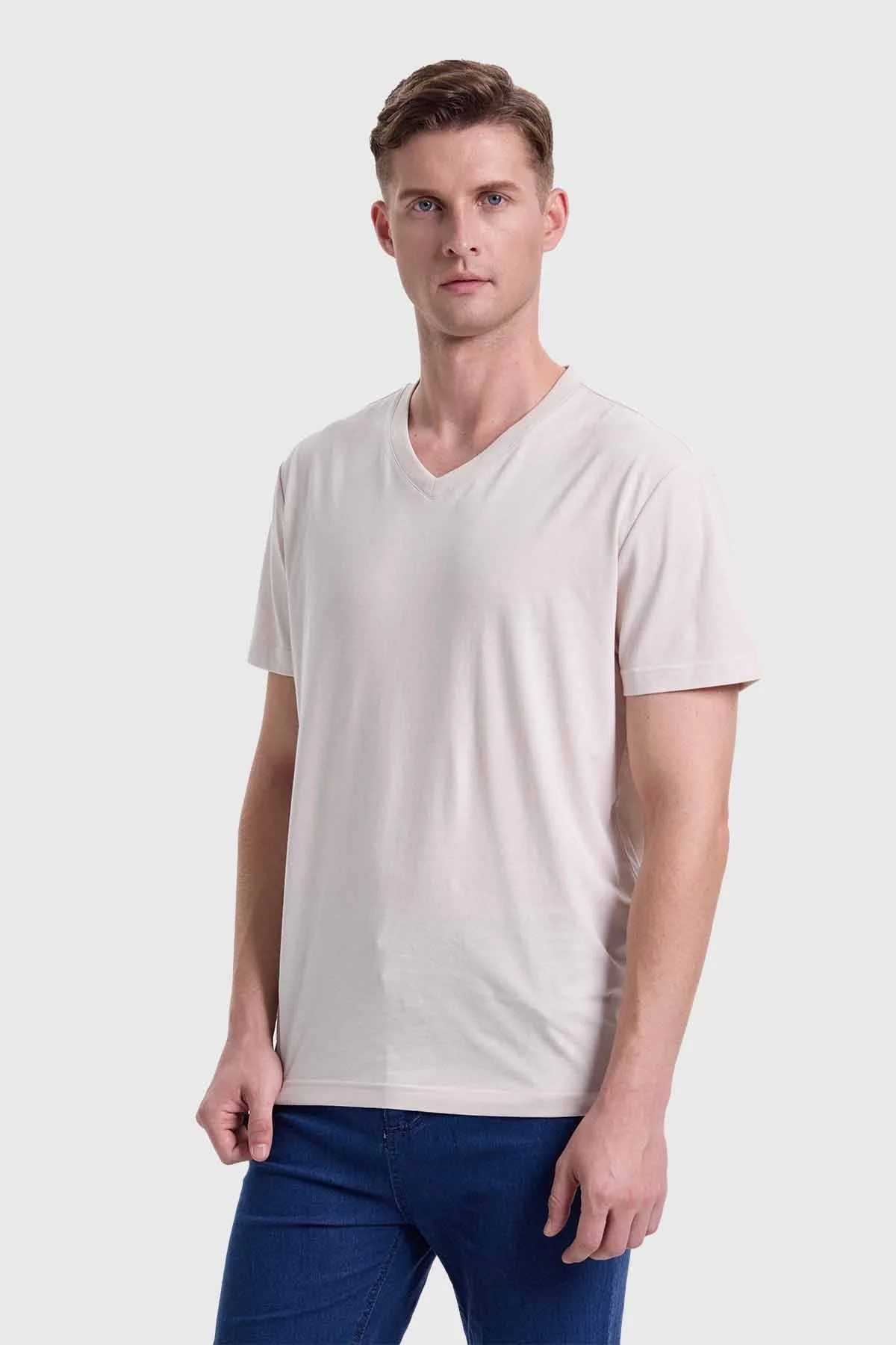 Polera Hombre Cuello V Básica Beige - Image 2