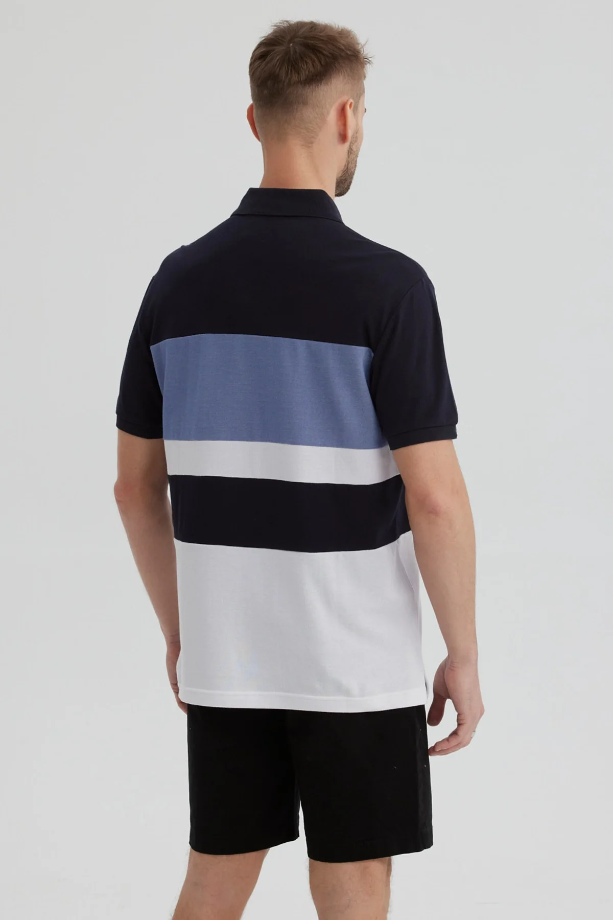 Polera Hombre Franjas Horizontales Celeste - Image 3