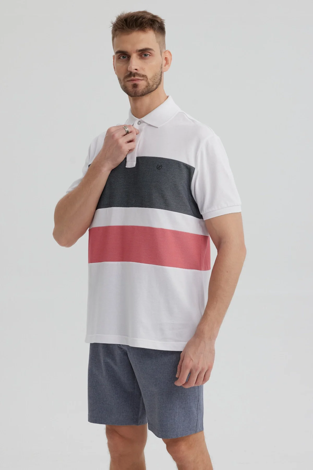 Polera Hombre Franjas Horizontales Rojo - Image 2