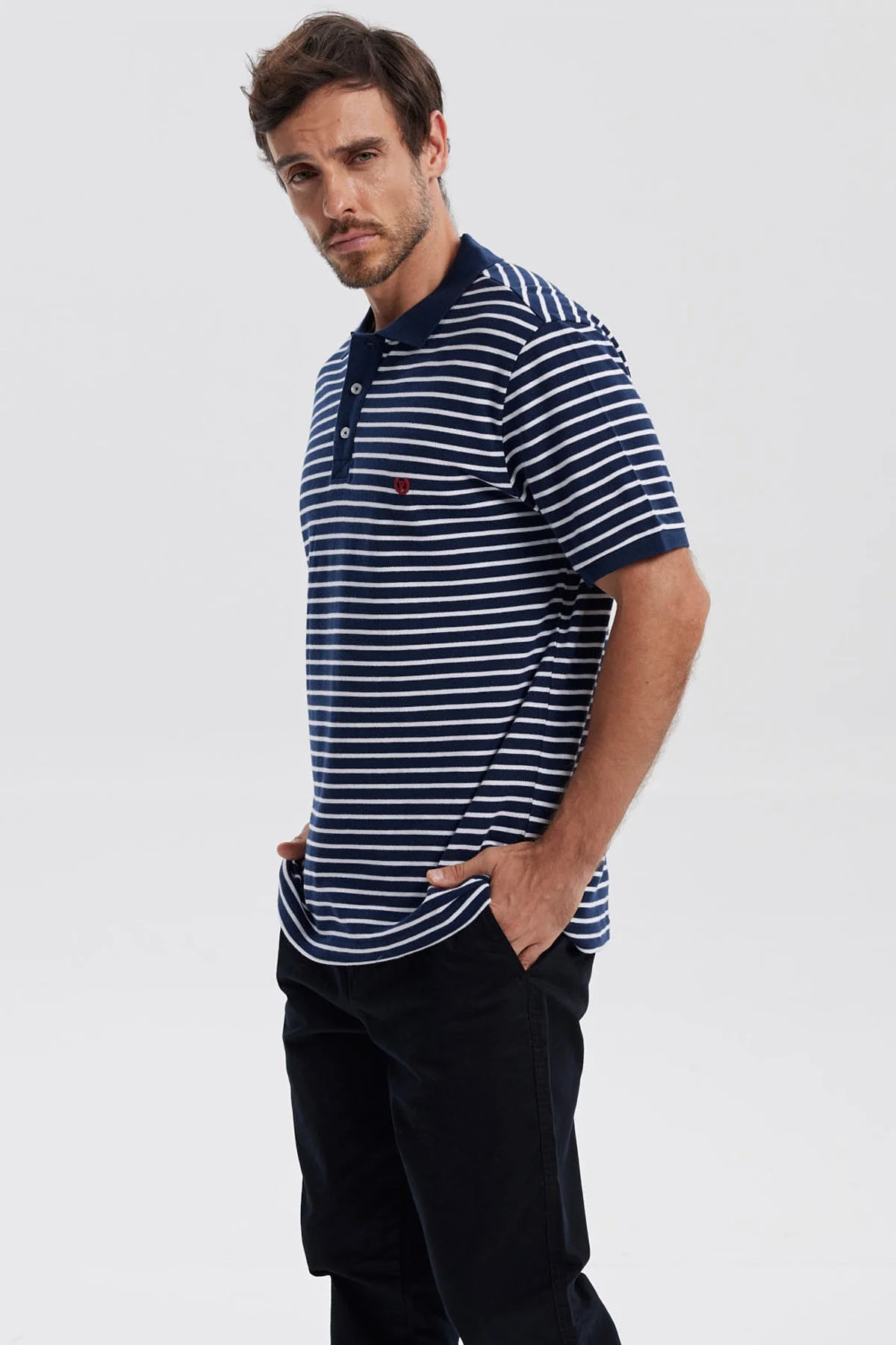 Polera Hombre Mini Rayas Azul Marino - Image 2