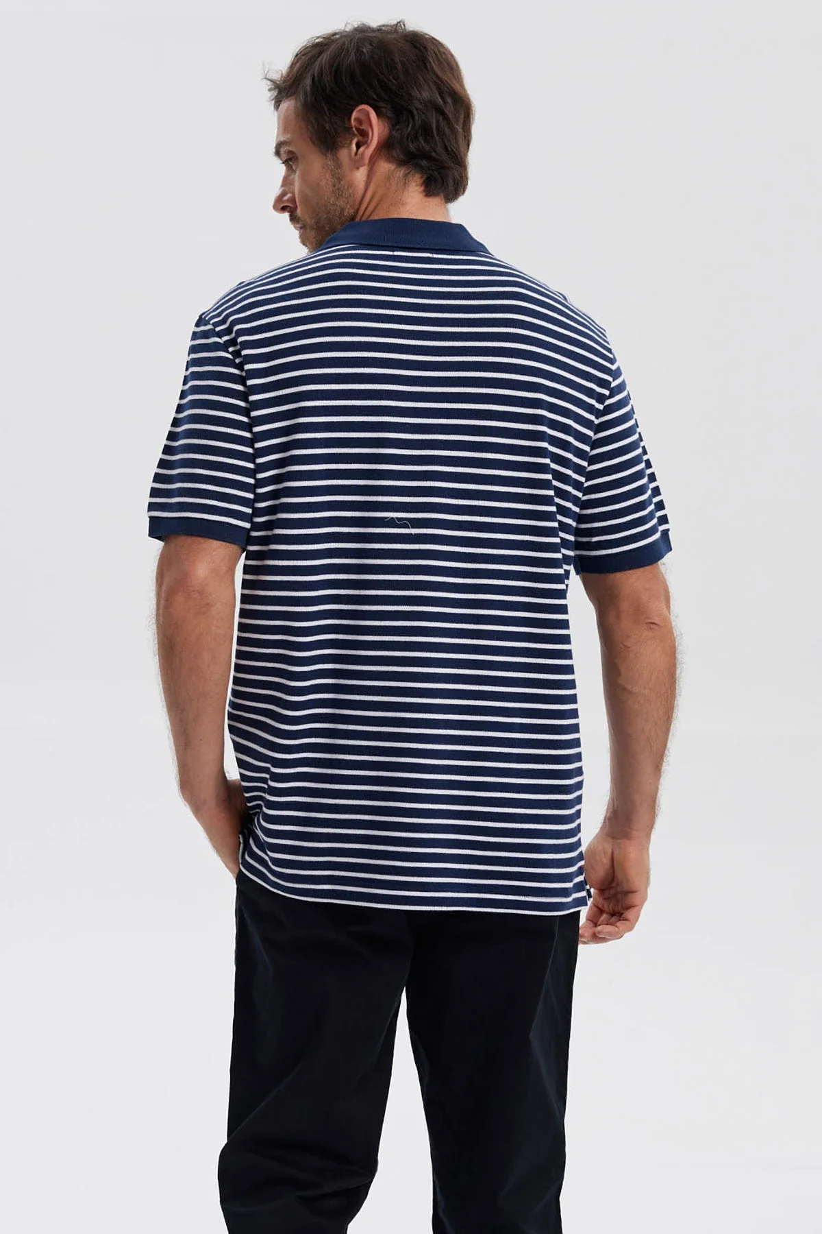 Polera Hombre Mini Rayas Azul Marino - Image 3