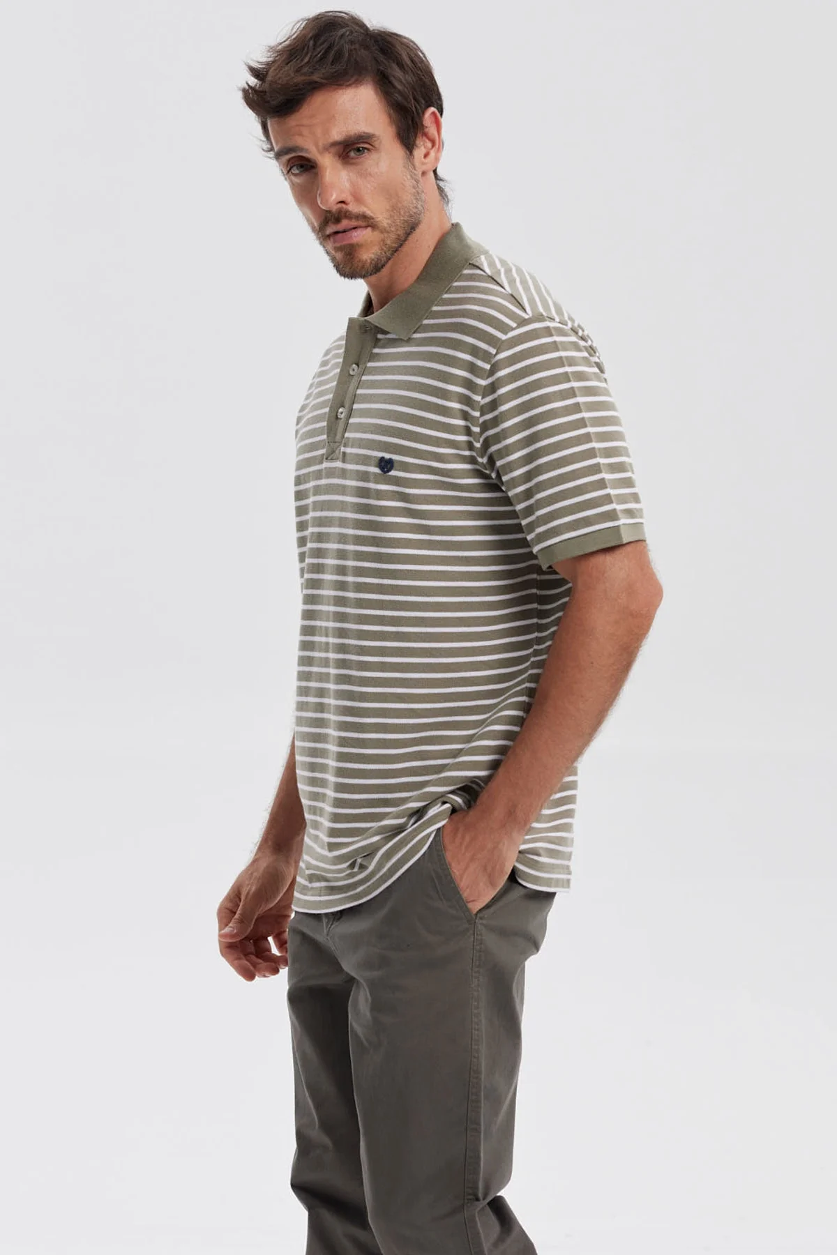 Polera Hombre Mini Rayas Verde - Image 2