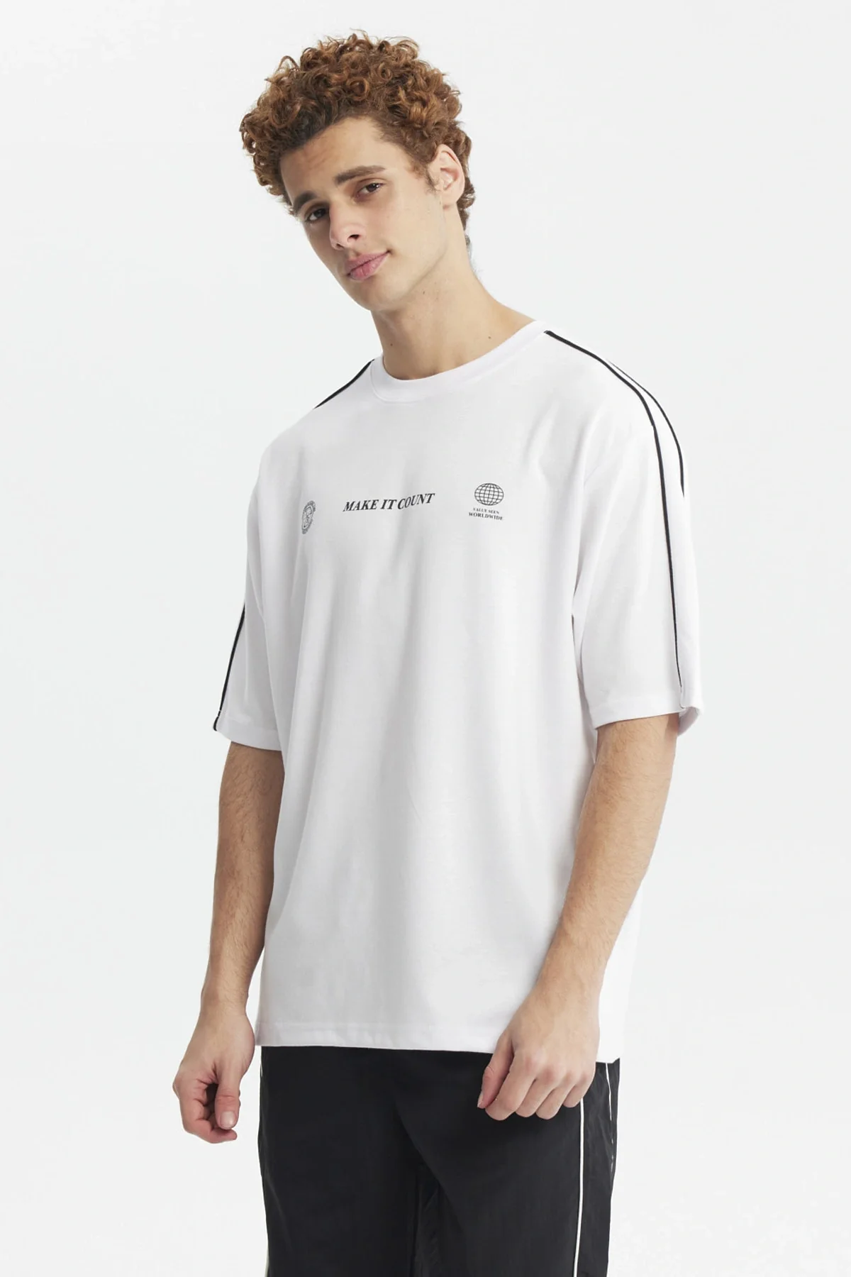 Polera Hombre Oversize Doble Linea Blanco - Image 2