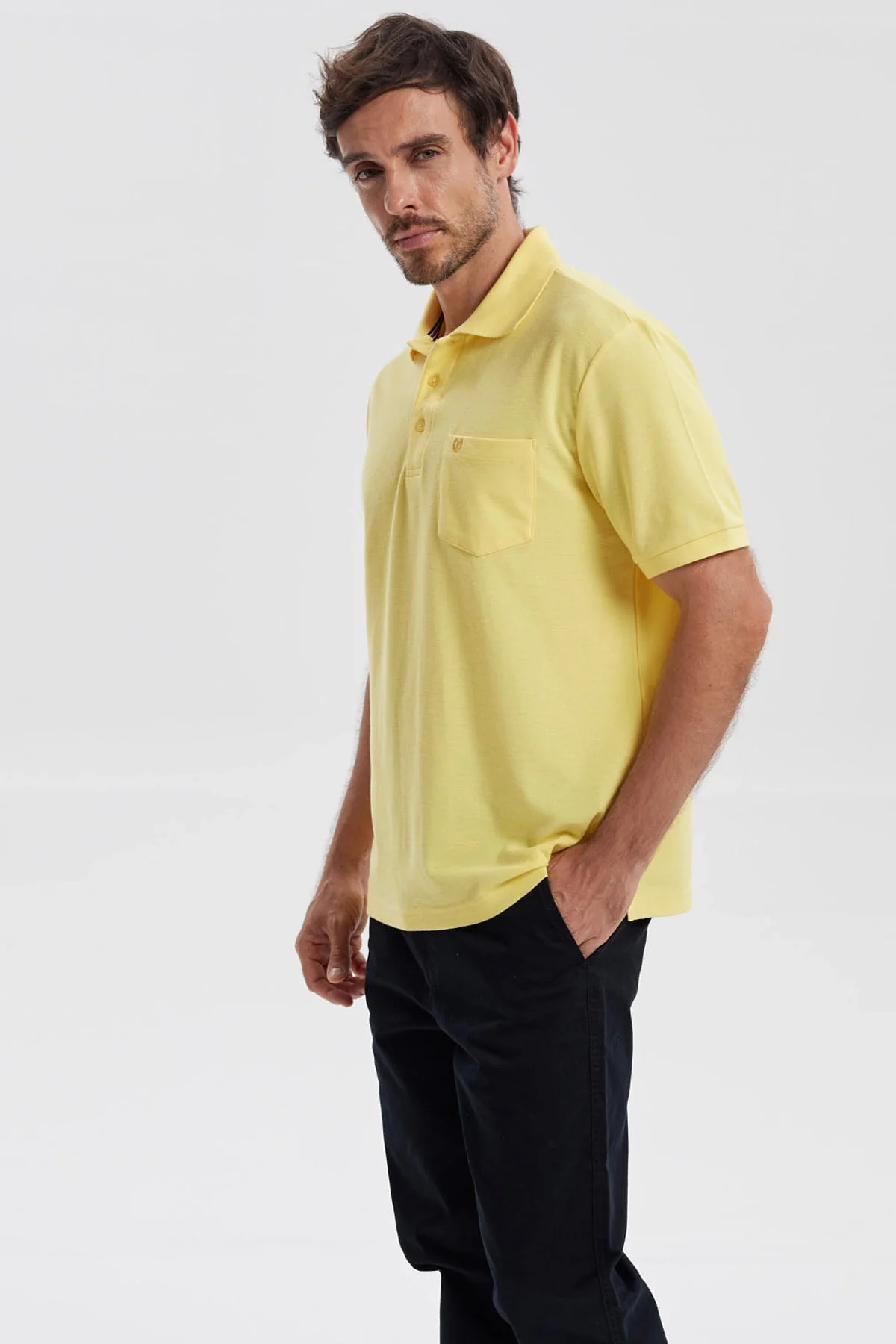 Polera Hombre Pique Básica Lisa Amarillo - Image 2