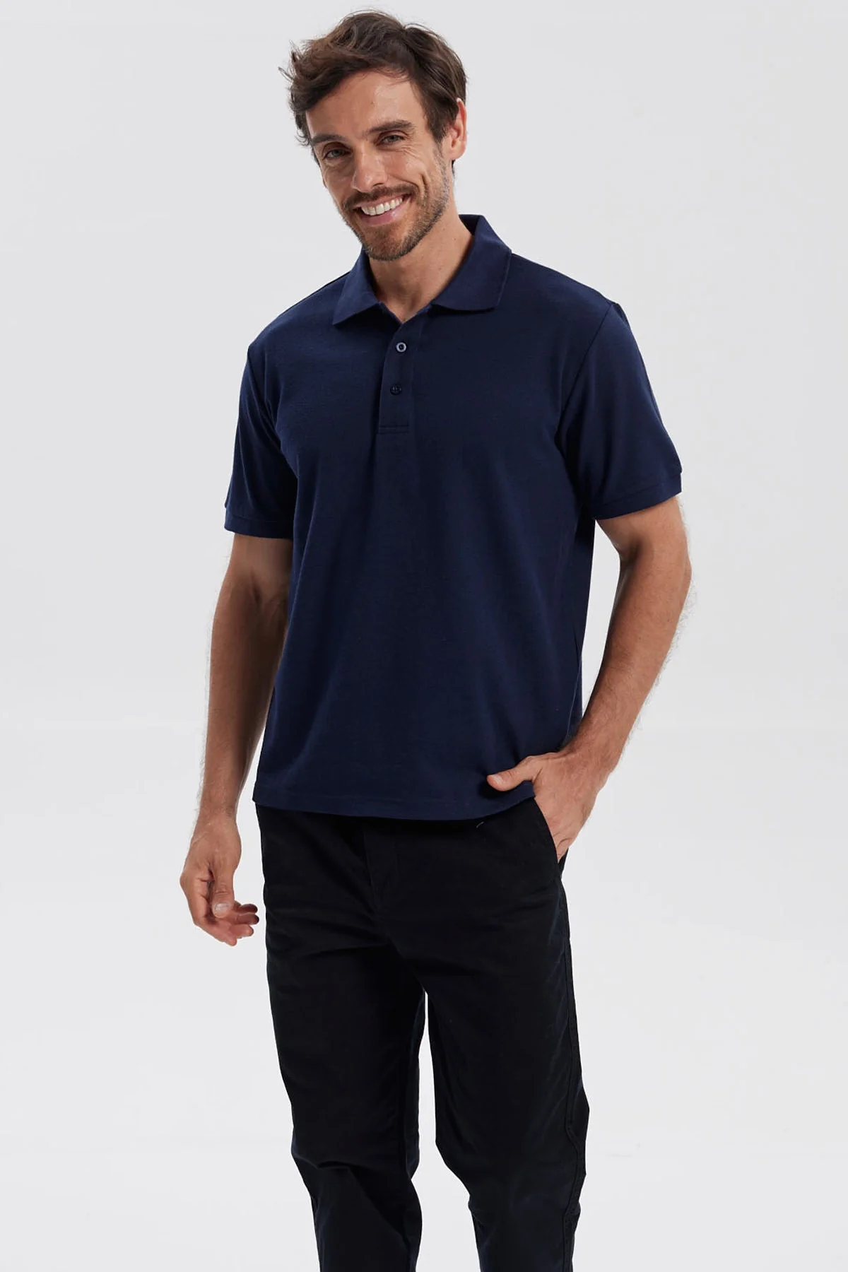 Polera Hombre Pique Básica Lisa Azul Marino - Image 2