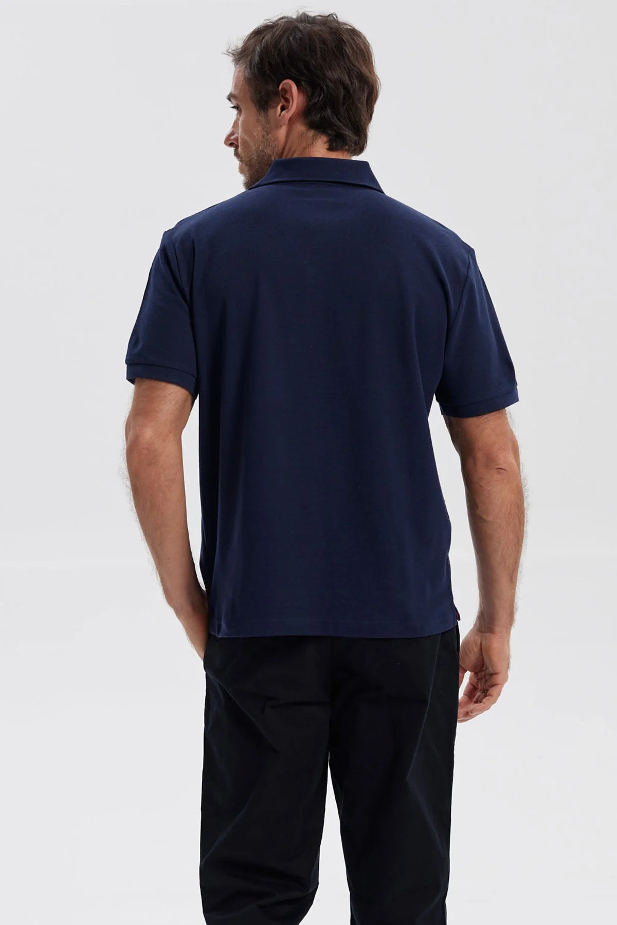 Polera Hombre Pique Básica Lisa Azul Marino - Image 3