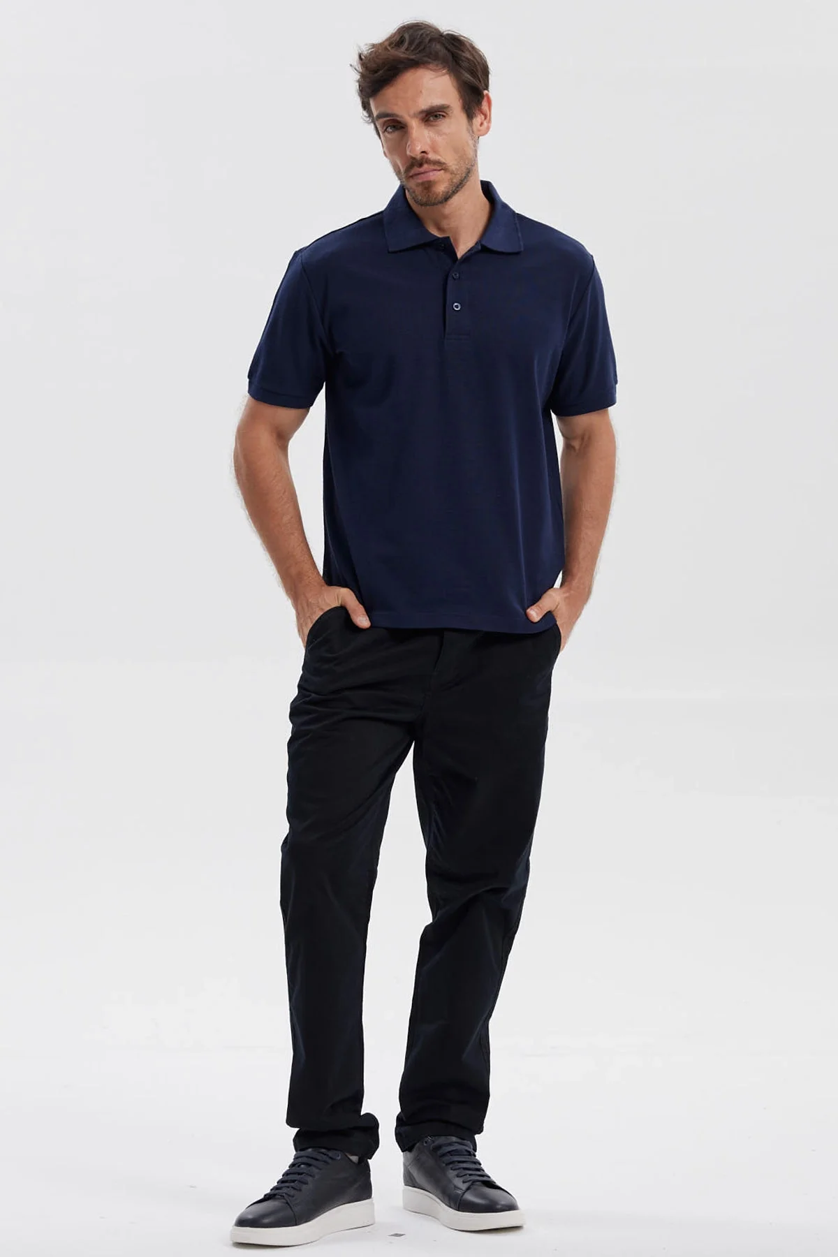 Polera Hombre Pique Básica Lisa Azul Marino - Image 4