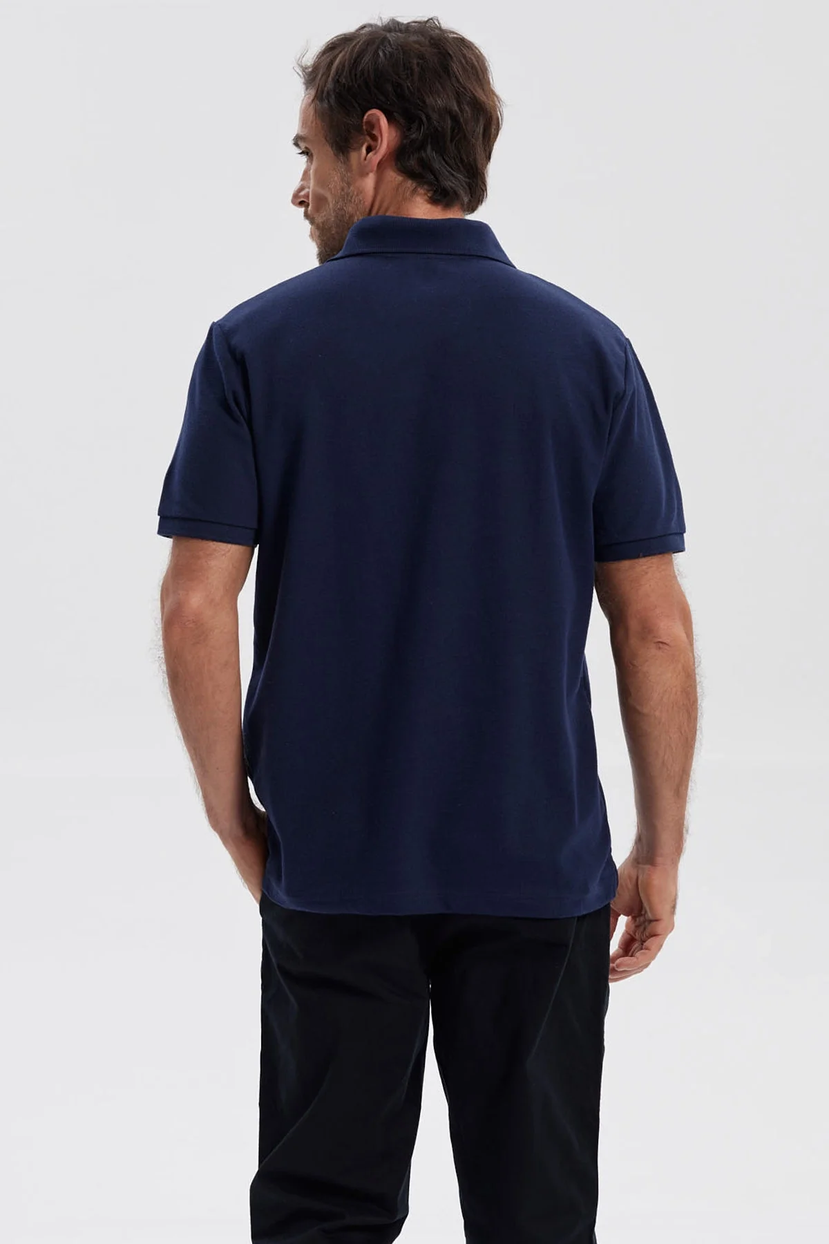 Polera Hombre Pique Básica Lisa Azul Marino - Image 3