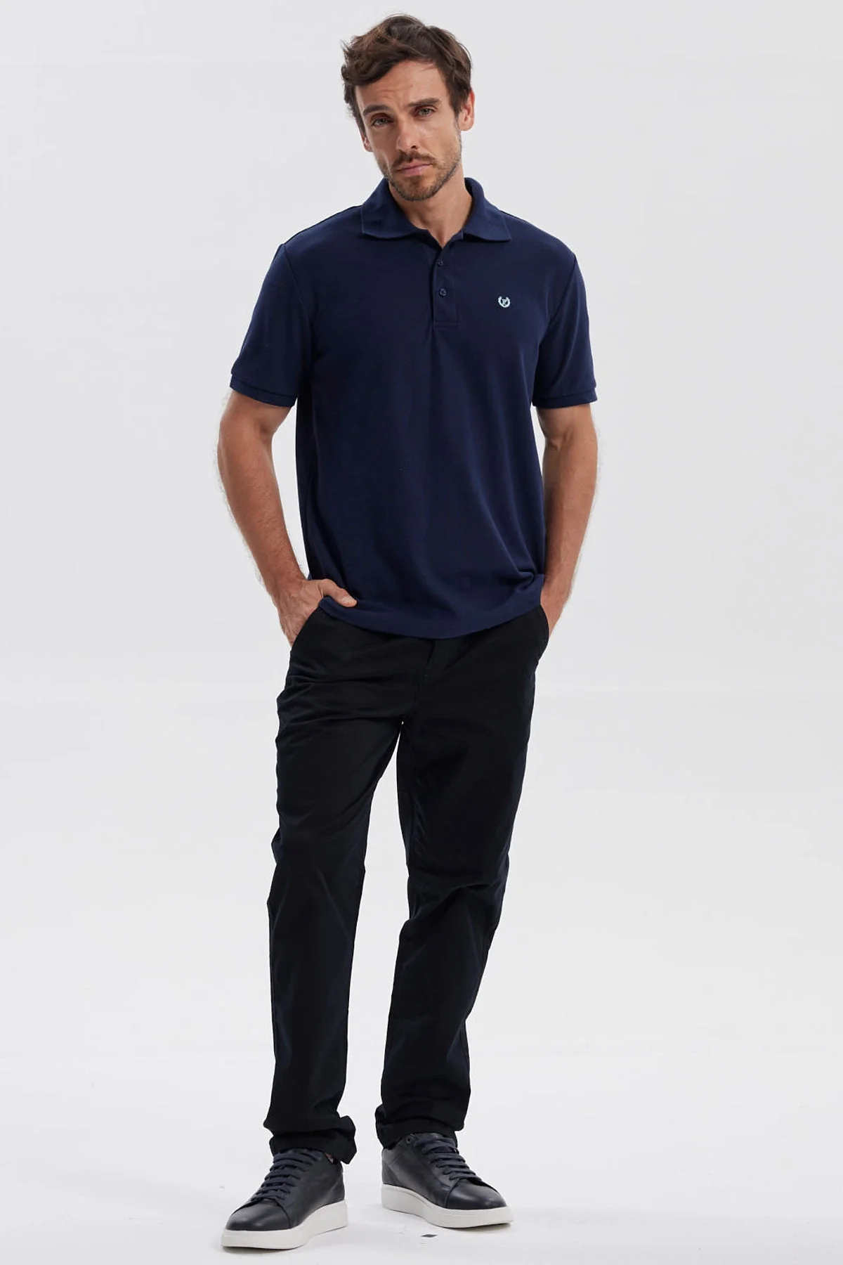 Polera Hombre Pique Básica Lisa Azul Marino - Image 4