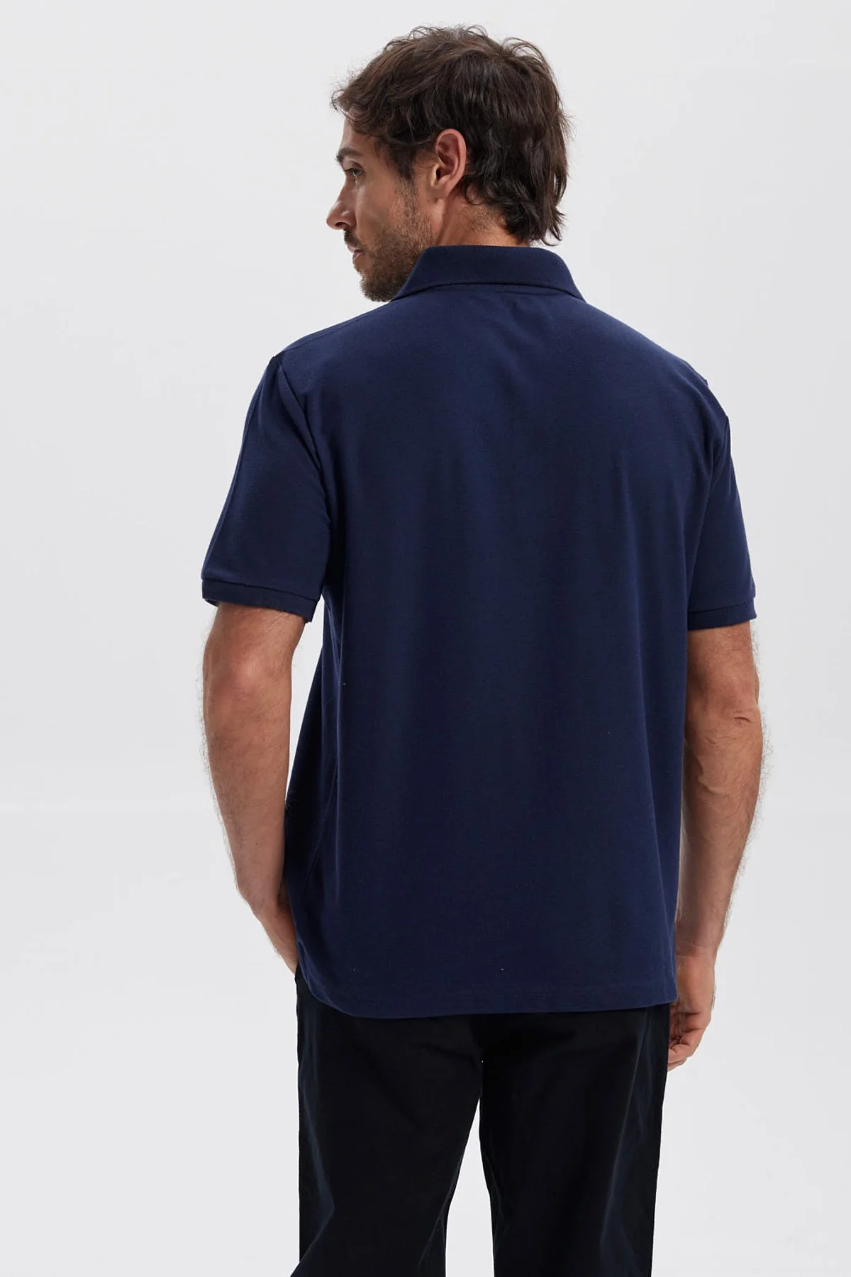 Polera Hombre Pique Básica Lisa Azul Marino - Image 3