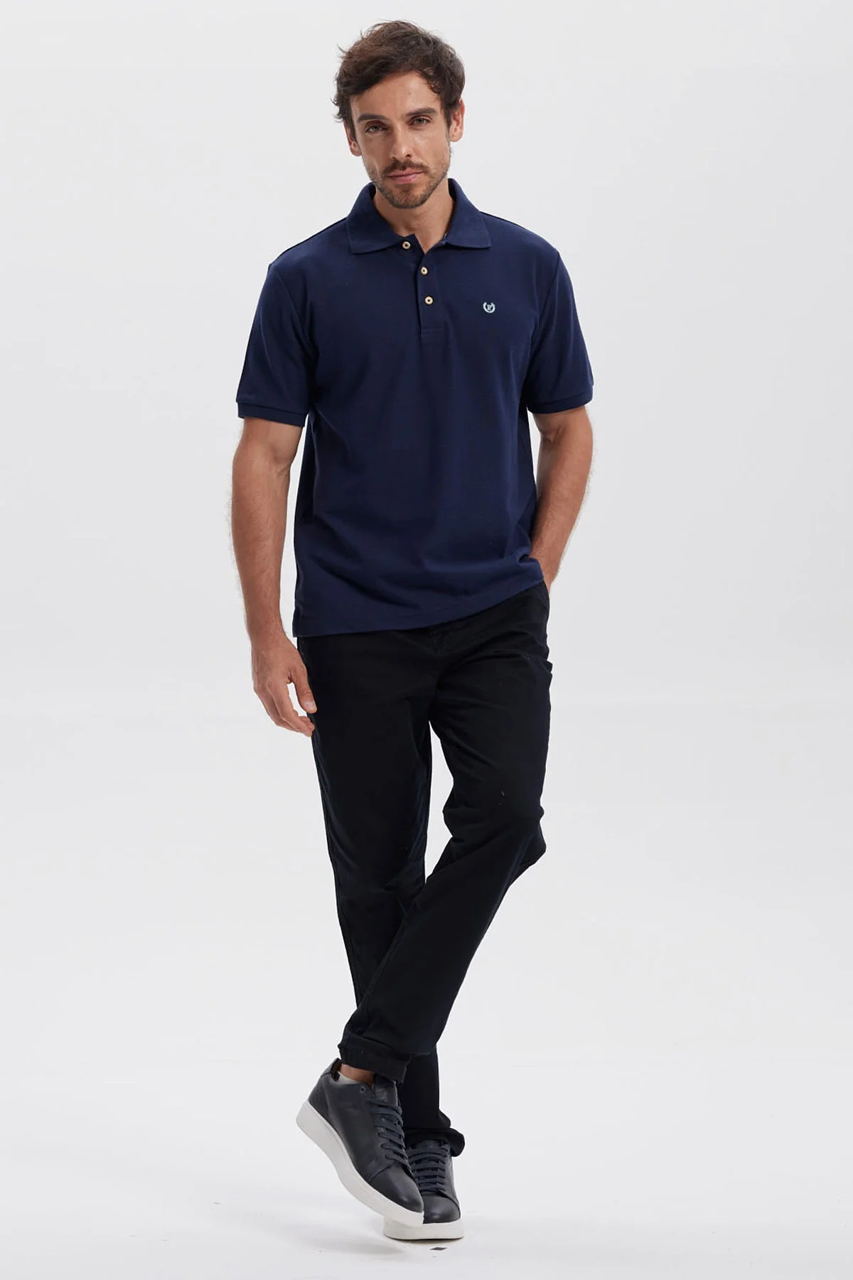 Polera Hombre Pique Básica Lisa Azul Marino - Image 4