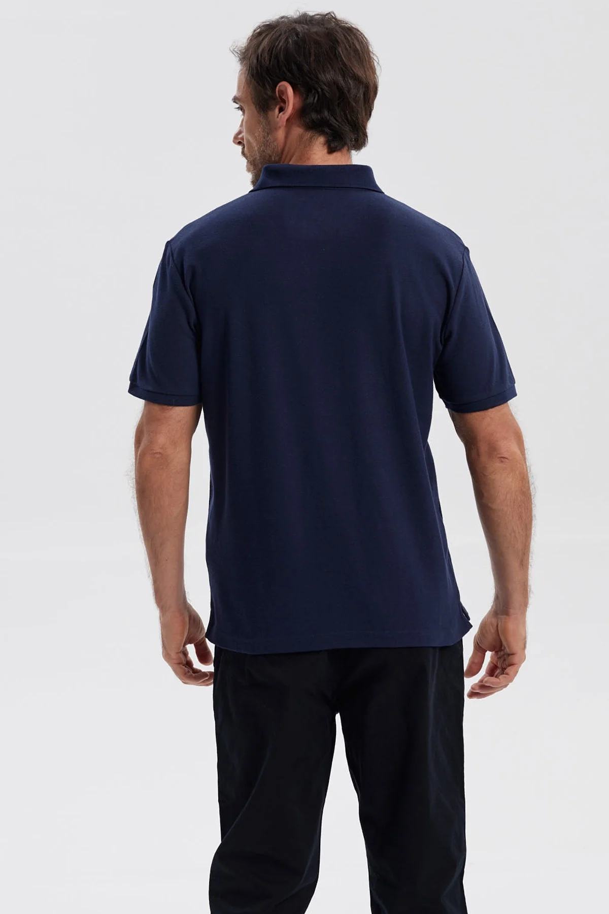 Polera Hombre Pique Básica Lisa Azul Marino - Image 3