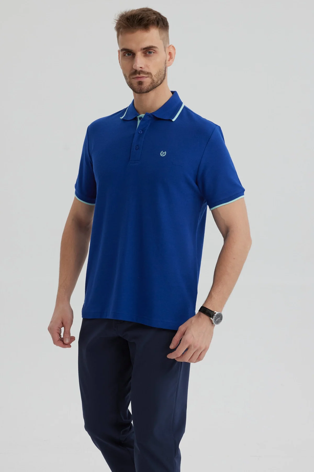 Polera Hombre Pique Básica Lisa Azulino - Image 2