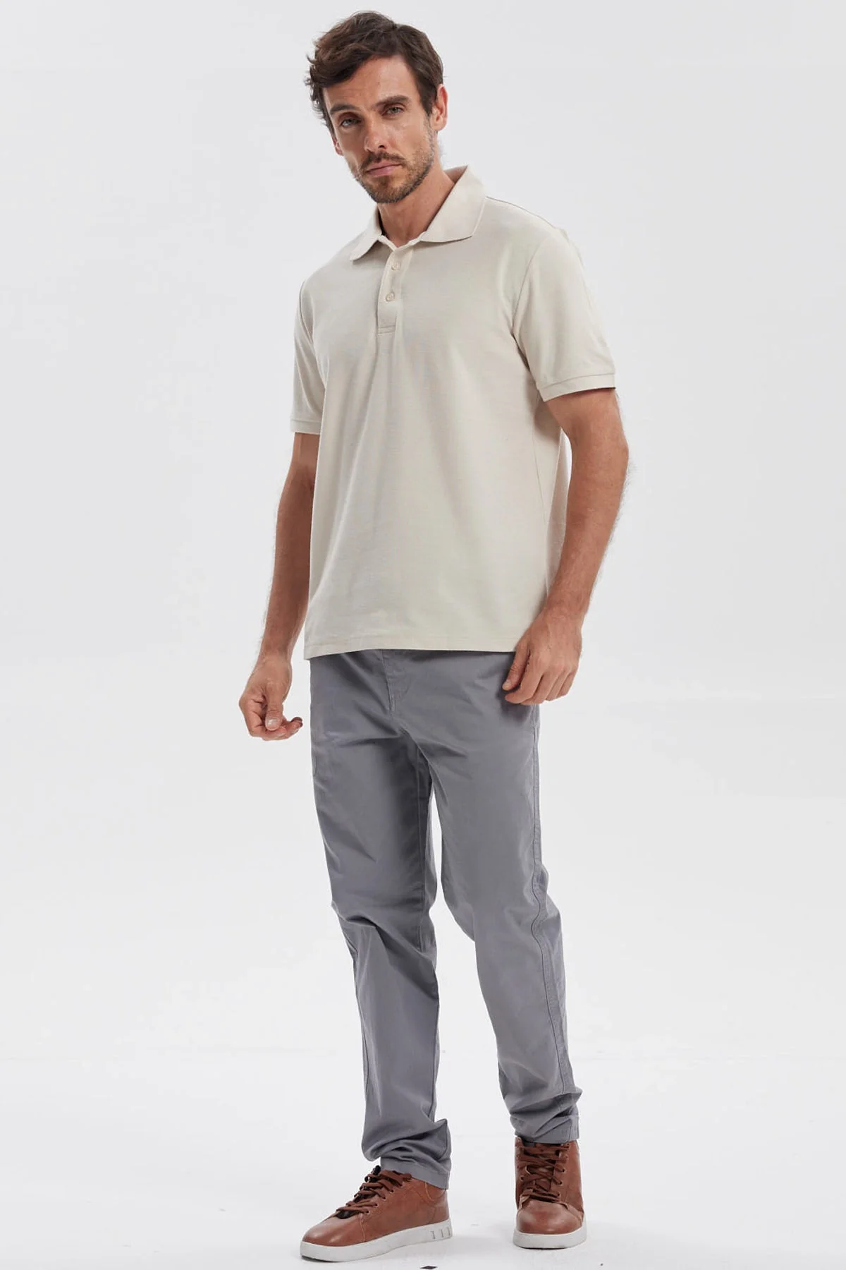 Polera Hombre Pique Básica Lisa Beige - Image 4