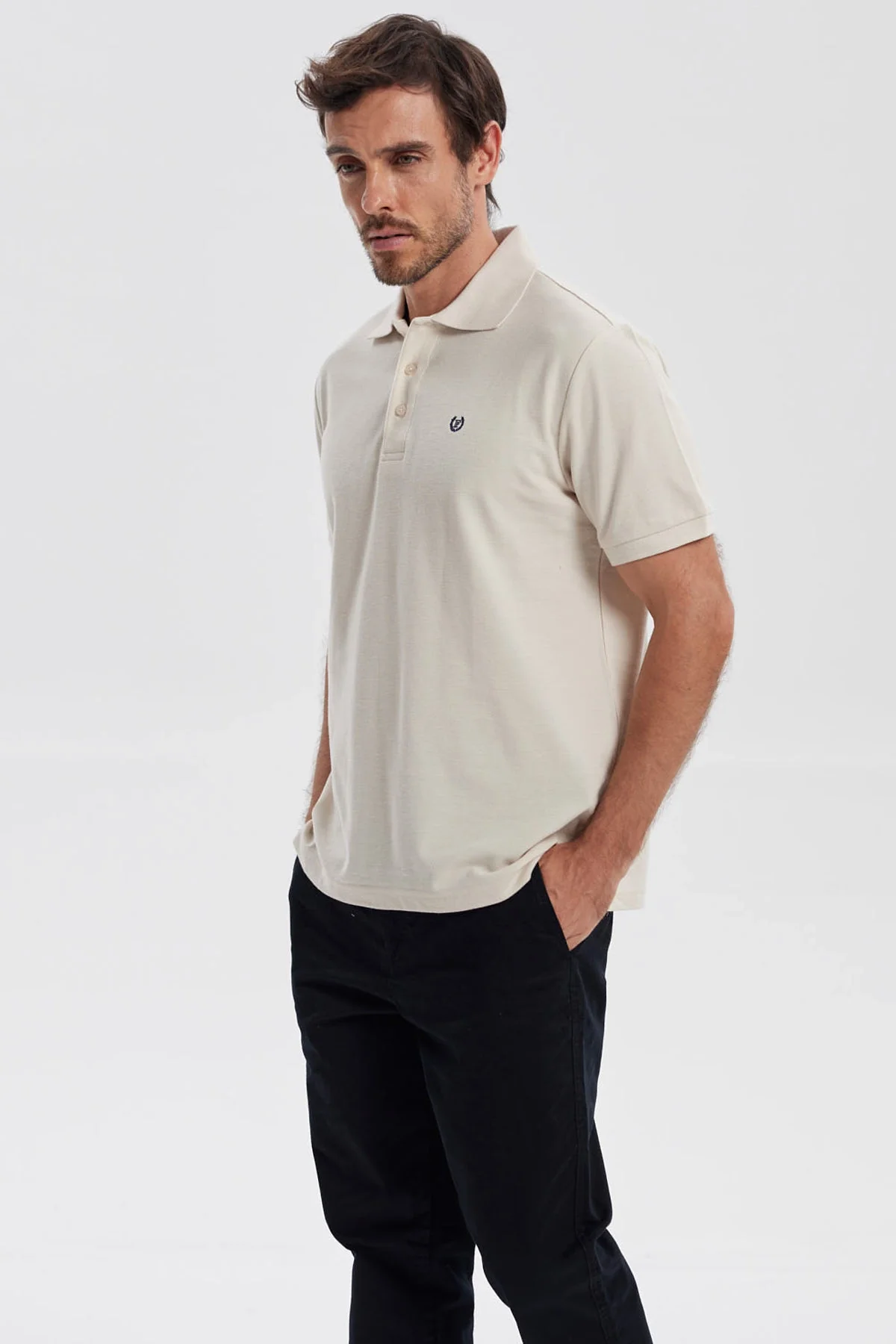 Polera Hombre Pique Básica Lisa Beige - Image 2