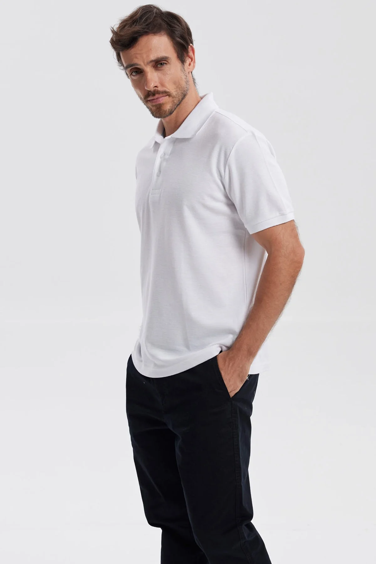 Polera Hombre Pique Básica Lisa Blanco - Image 2