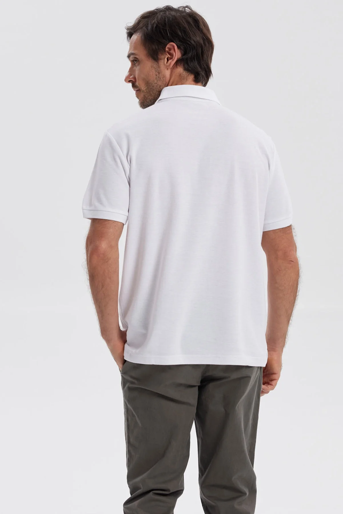 Polera Hombre Pique Básica Lisa Blanco - Image 3