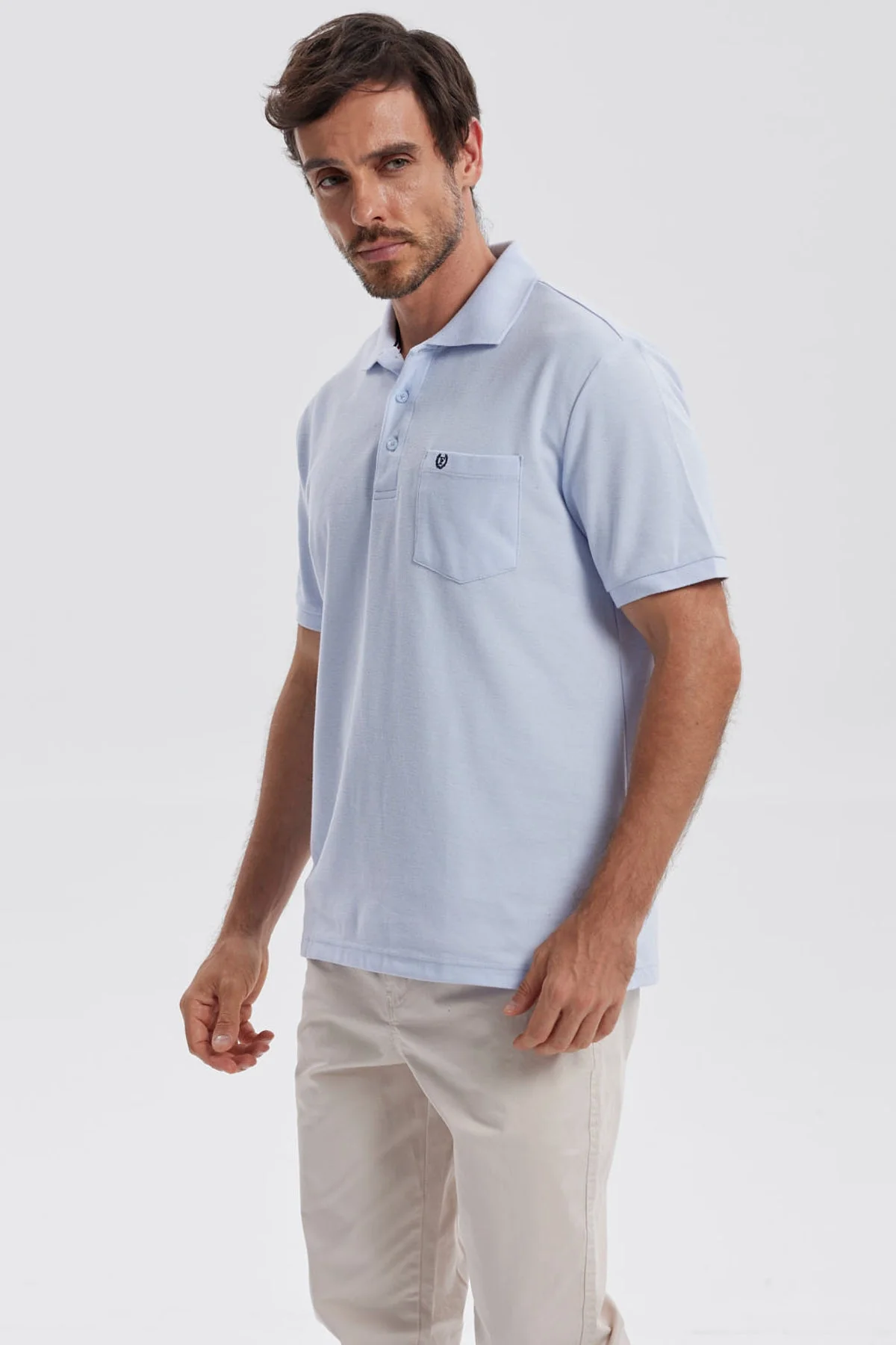 Polera Hombre Pique Básica Lisa Celeste - Image 2