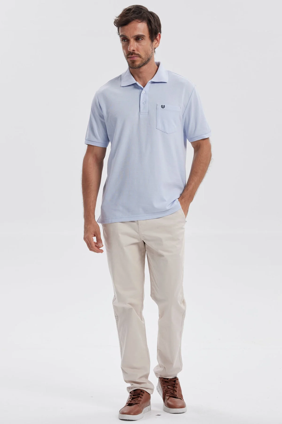 Polera Hombre Pique Básica Lisa Celeste - Image 4