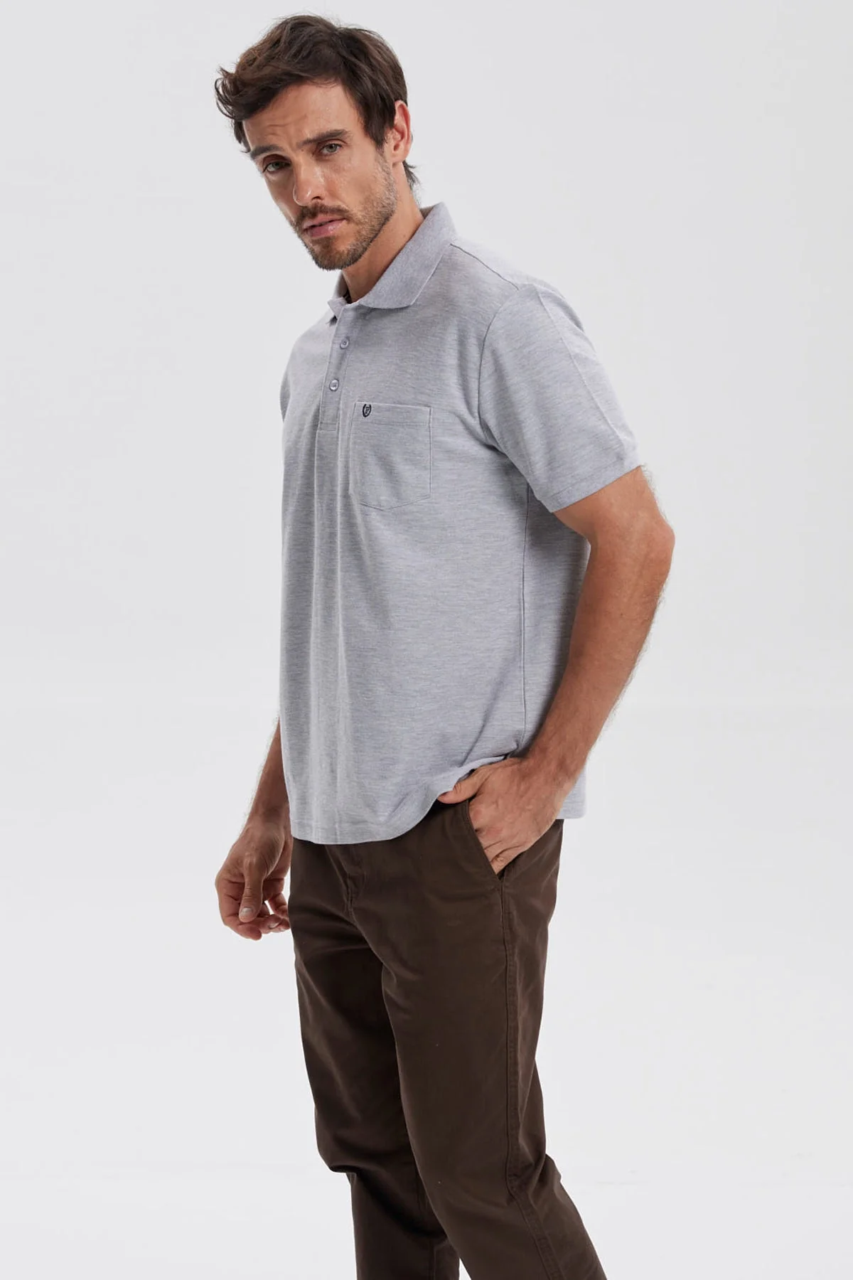 Polera Hombre Pique Básica Lisa Gris Melange - Image 2