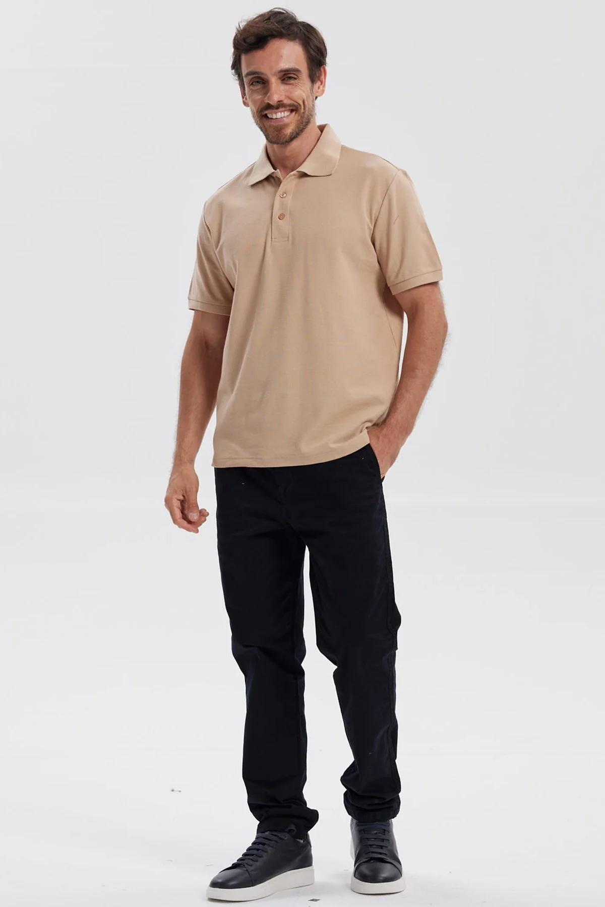 Polera Hombre Pique Básica Lisa Kaki - Image 4