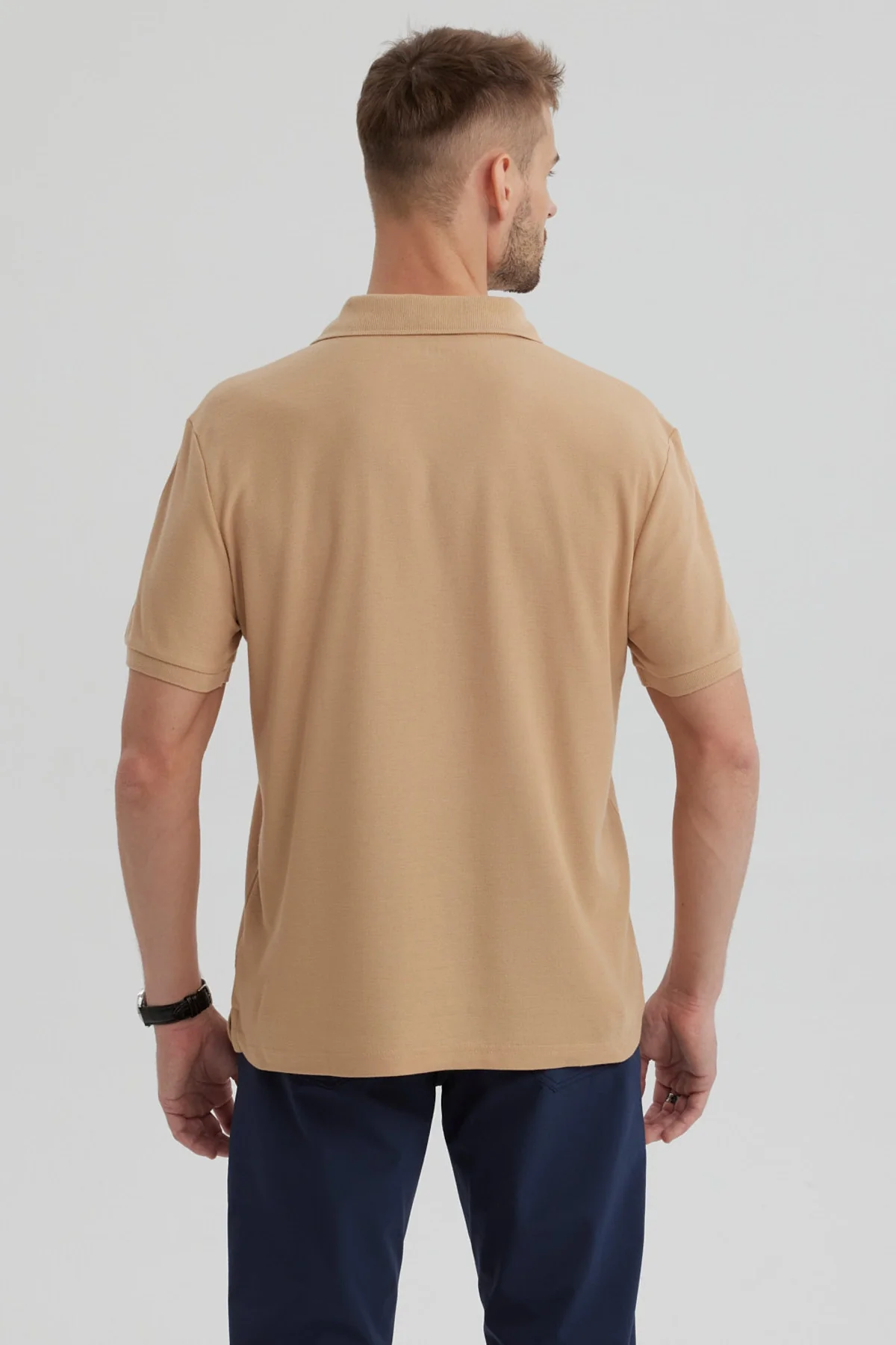 Polera Hombre Pique Básica Lisa Kaki - Image 3