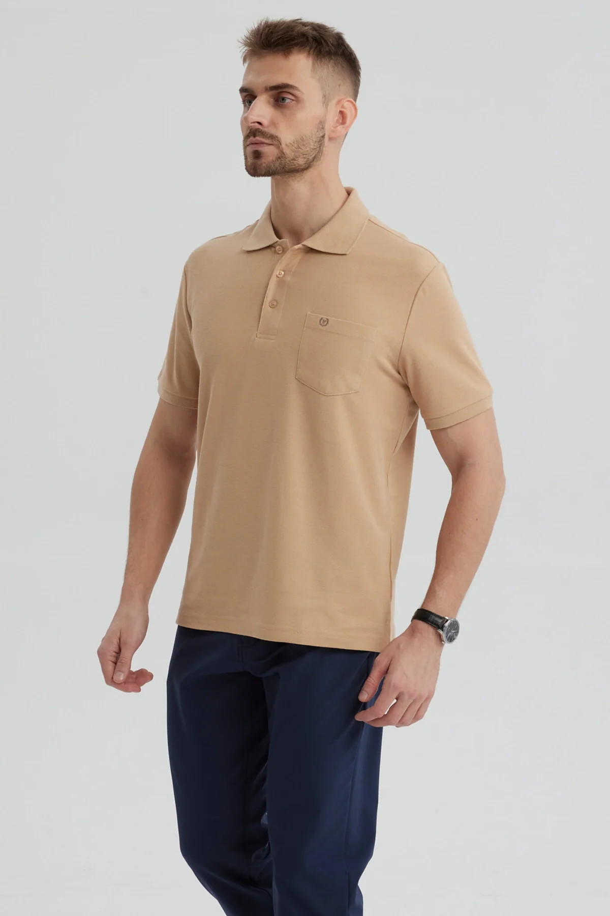 Polera Hombre Pique Básica Lisa Kaki - Image 2