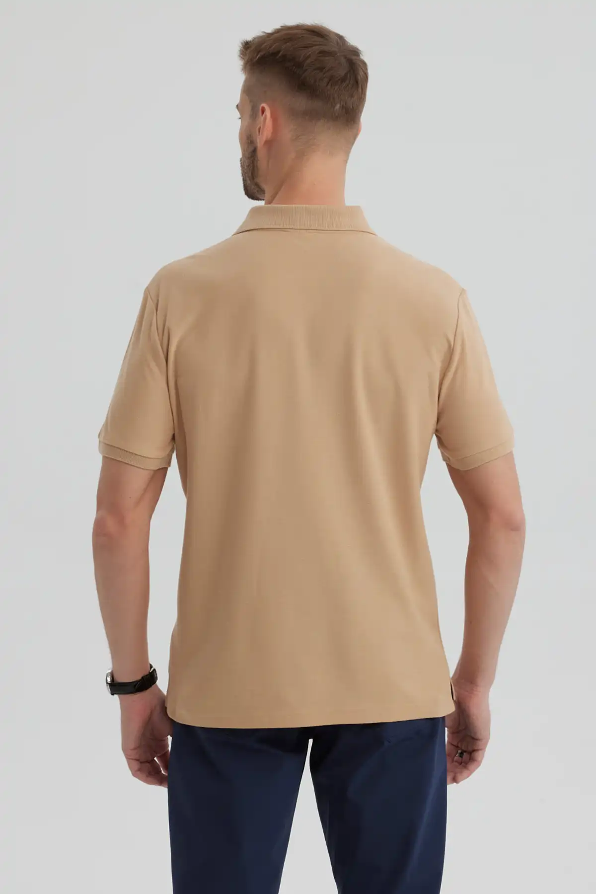 Polera Hombre Pique Básica Lisa Kaki - Image 3