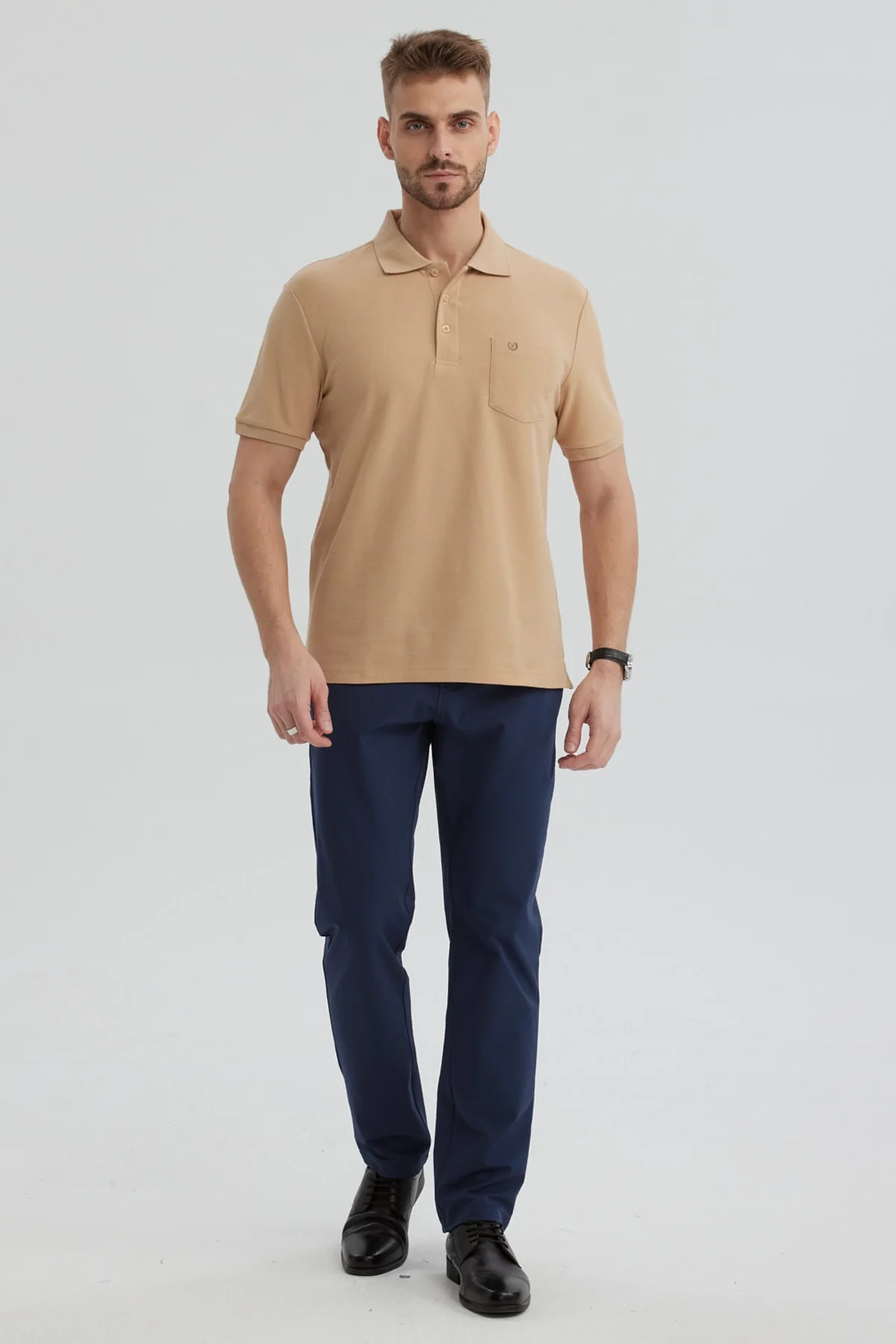 Polera Hombre Pique Básica Lisa Kaki - Image 4