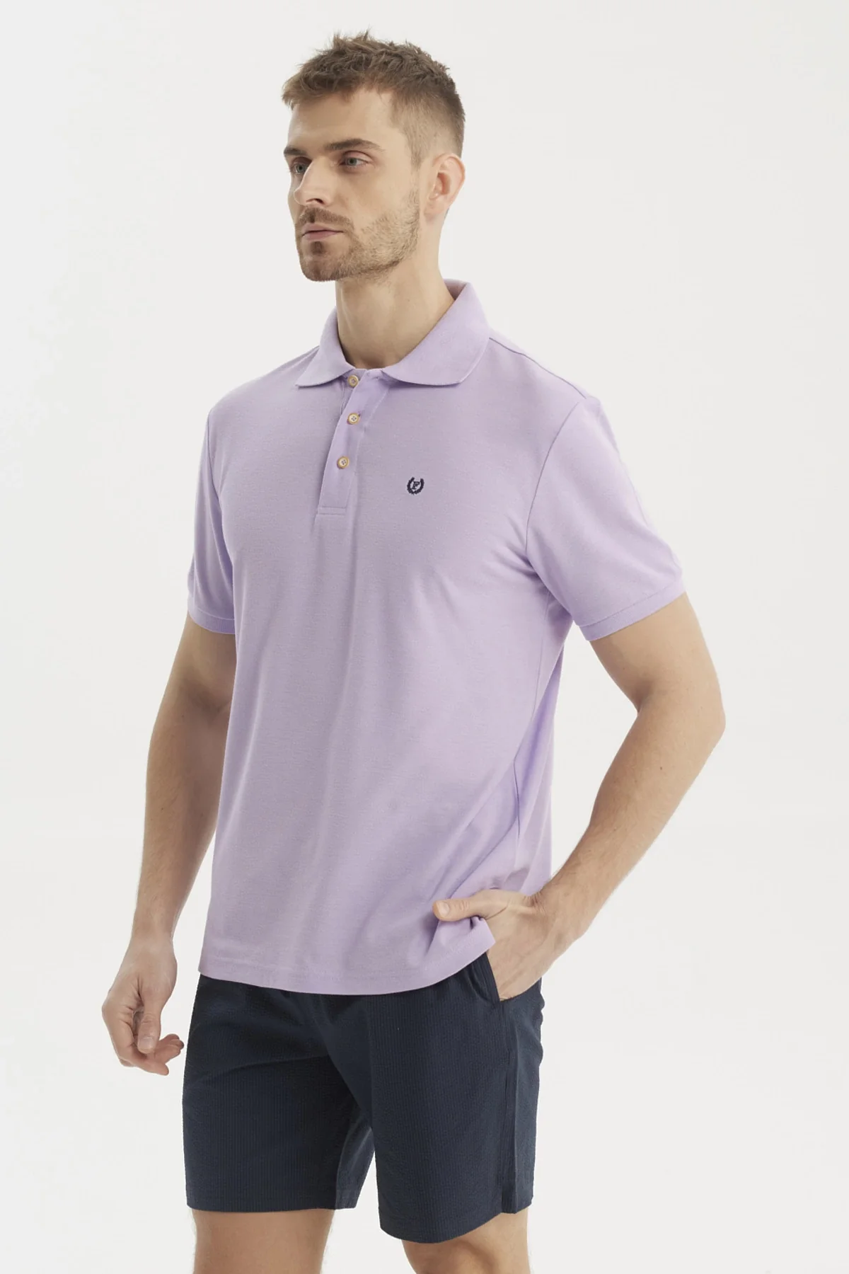 Polera Hombre Pique Básica Lisa Lila - Image 2