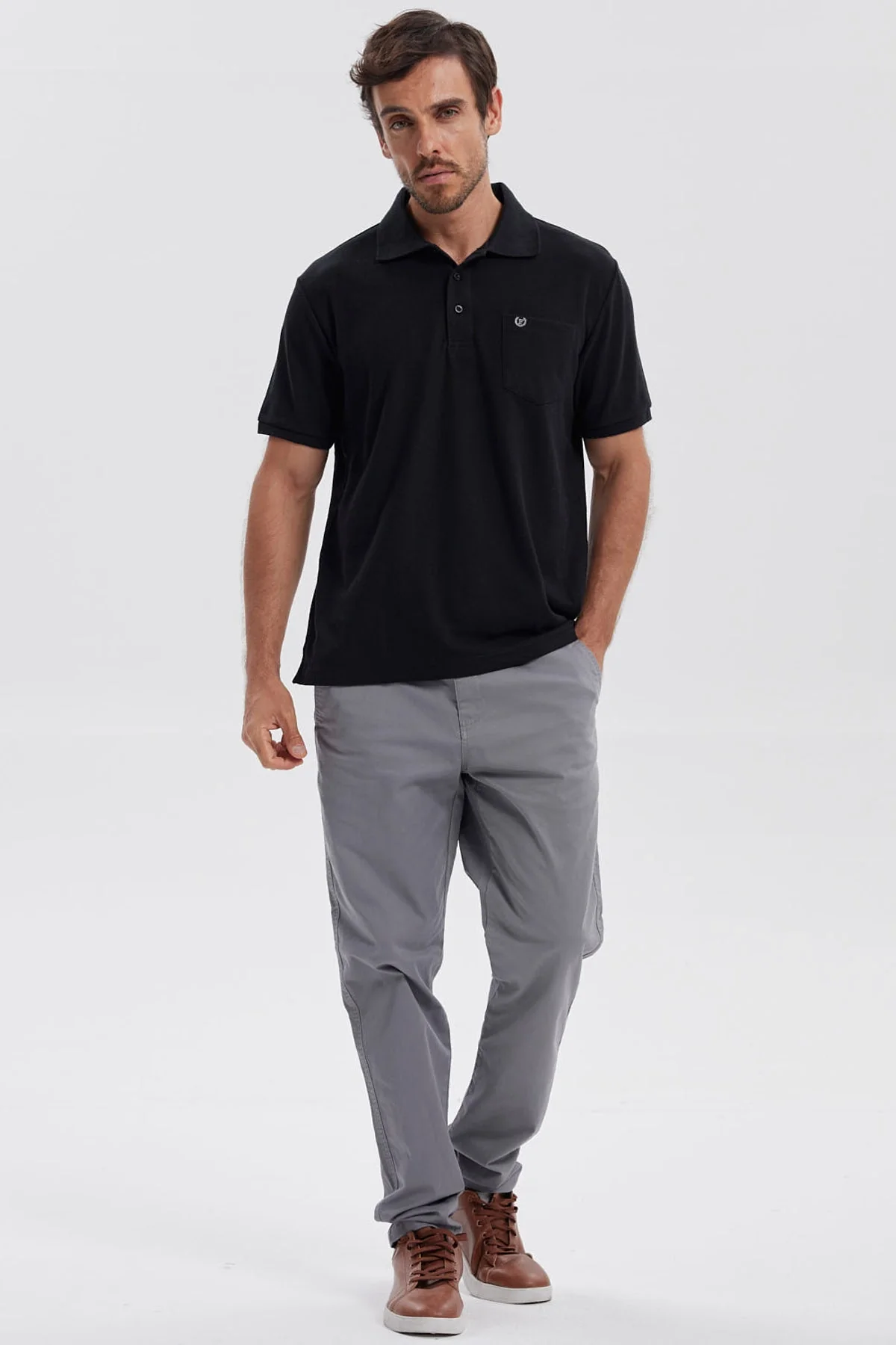 Polera Hombre Pique Básica Lisa Negro - Image 4