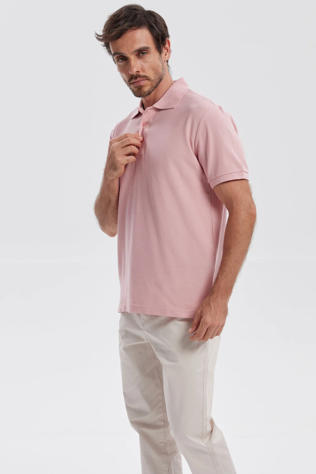 Polera Hombre Pique Básica Lisa Palo Rosa - Image 2