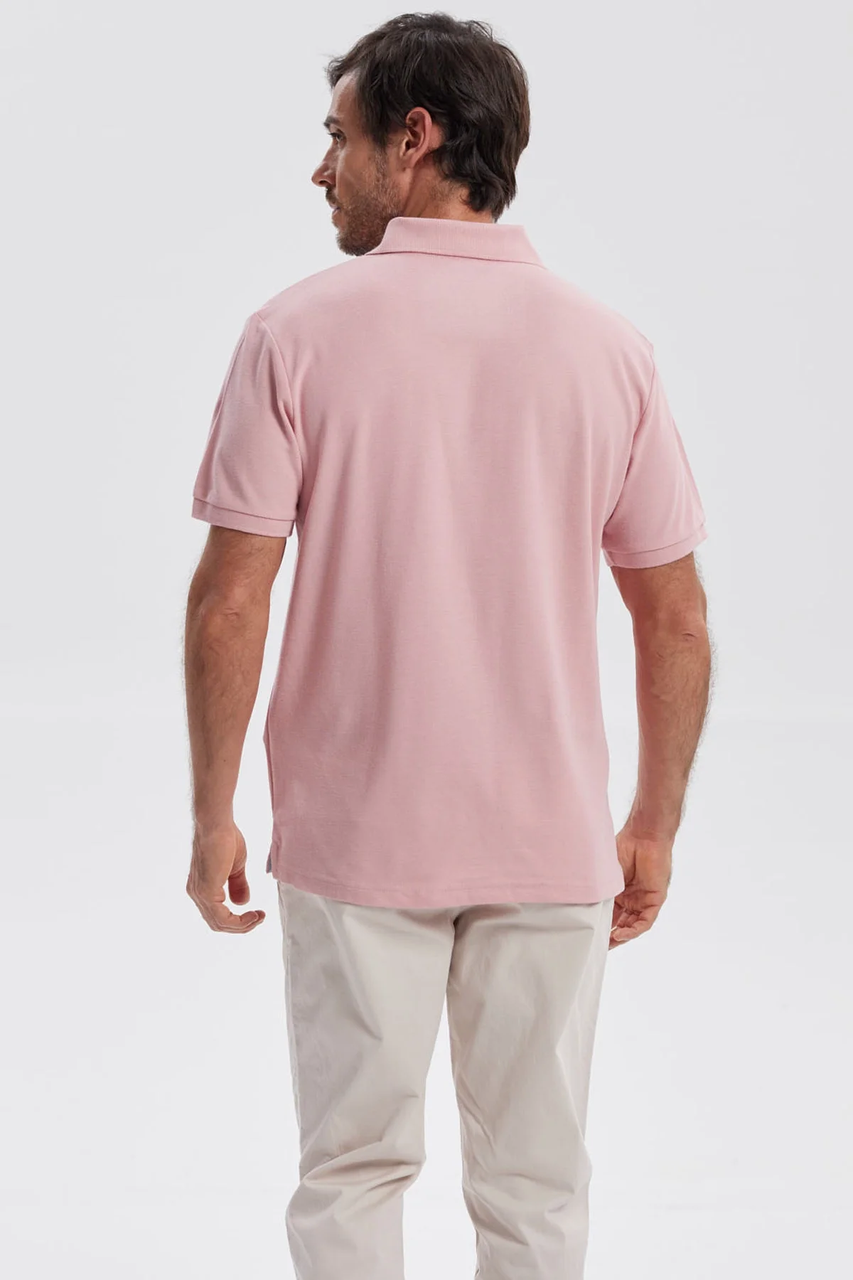 Polera Hombre Pique Básica Lisa Palo Rosa - Image 3