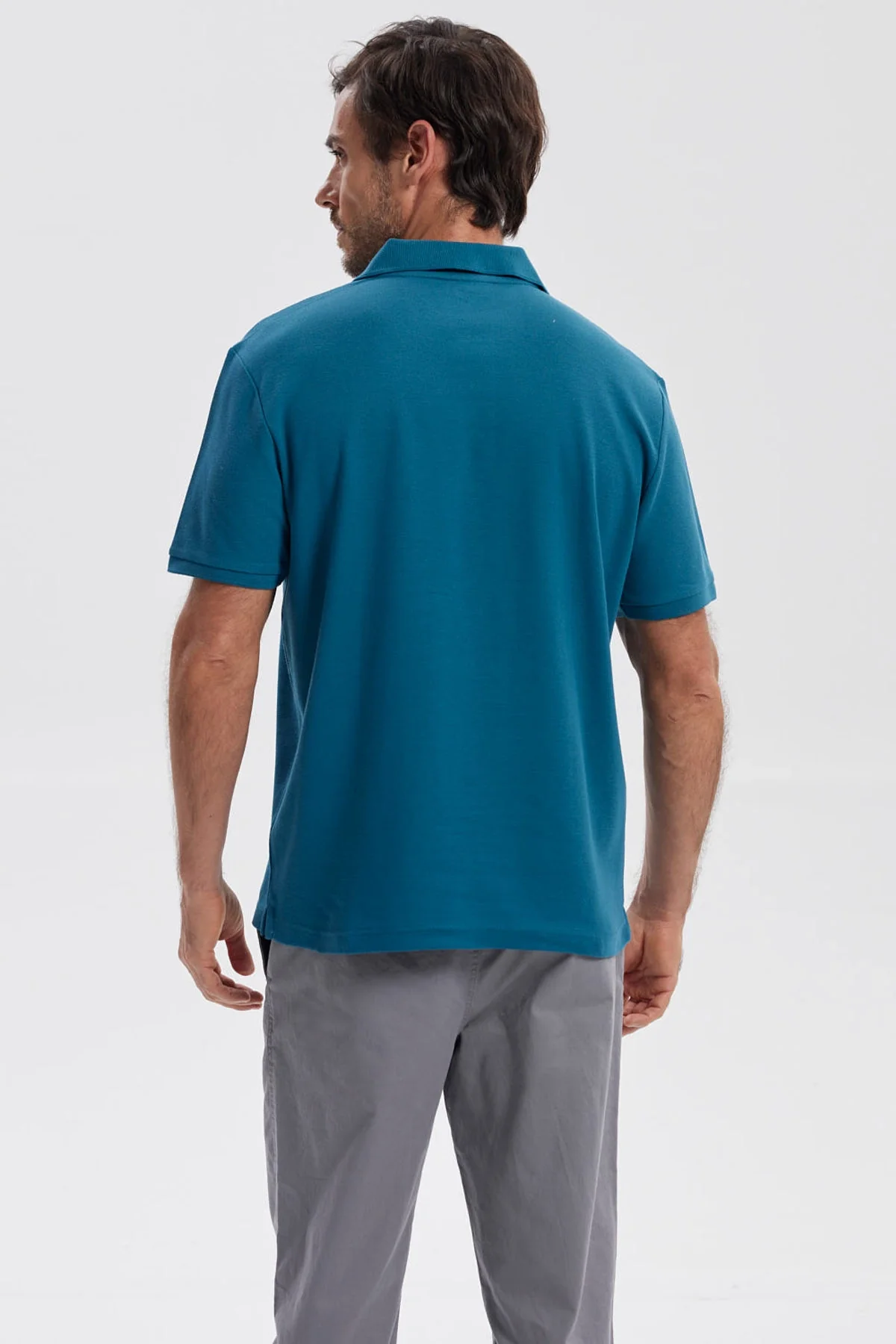 Polera Hombre Pique Básica Lisa Petroleo - Image 3