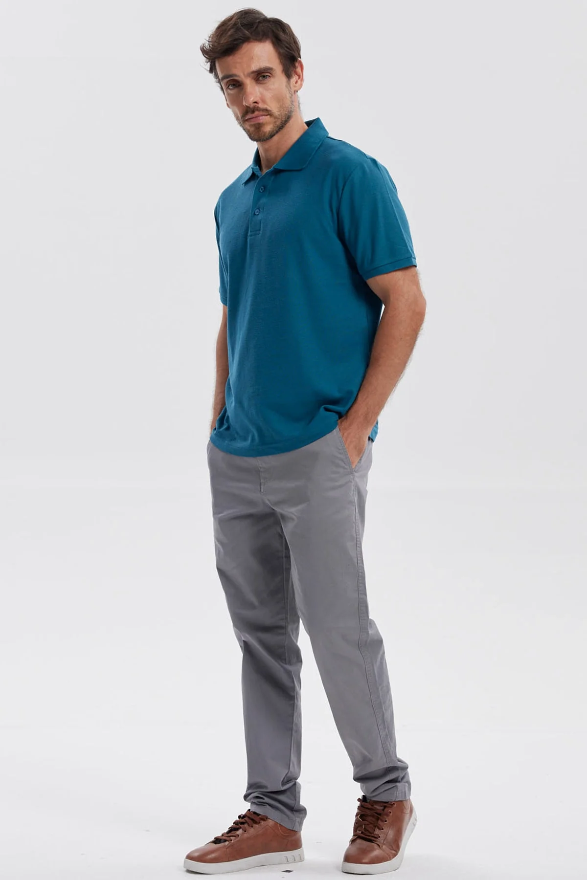 Polera Hombre Pique Básica Lisa Petroleo - Image 4