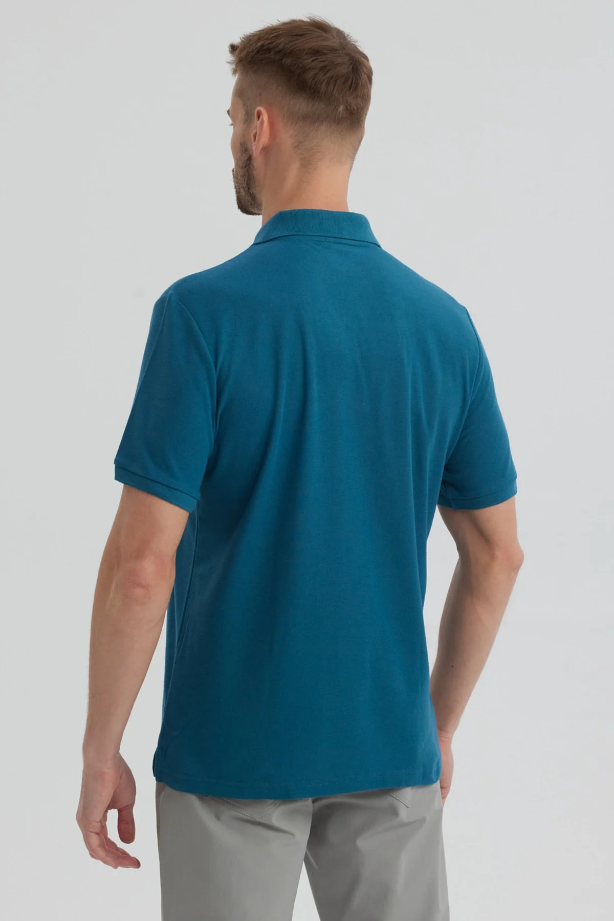 Polera Hombre Pique Básica Lisa Petroleo - Image 3