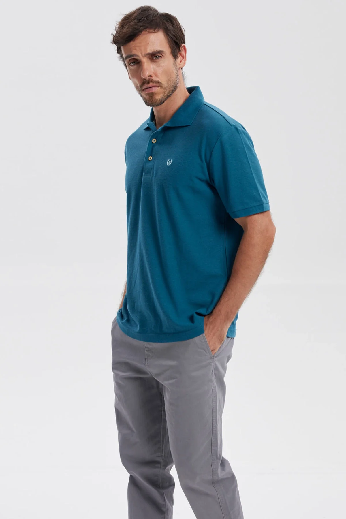 Polera Hombre Pique Básica Lisa Petroleo - Image 2