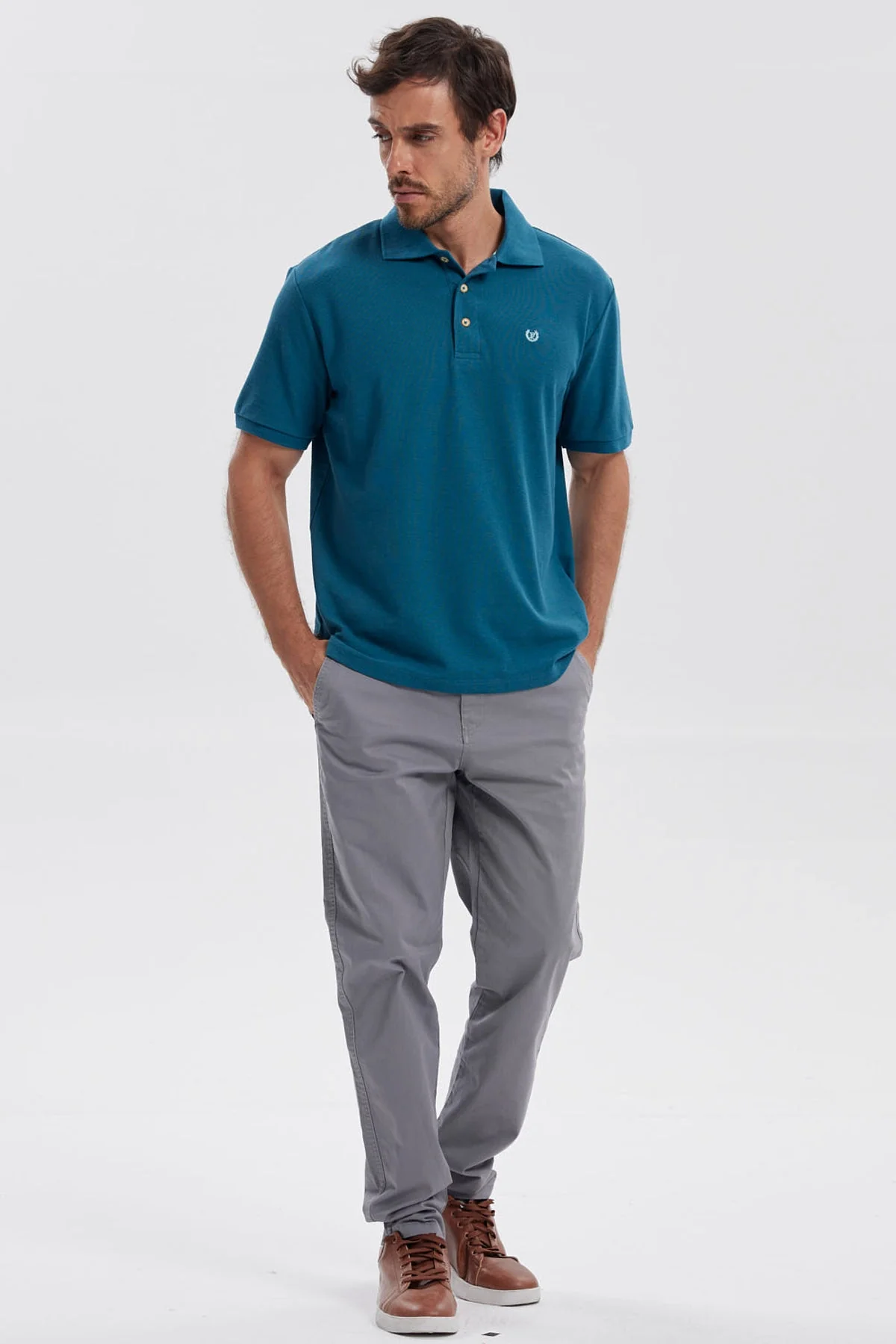 Polera Hombre Pique Básica Lisa Petroleo - Image 4