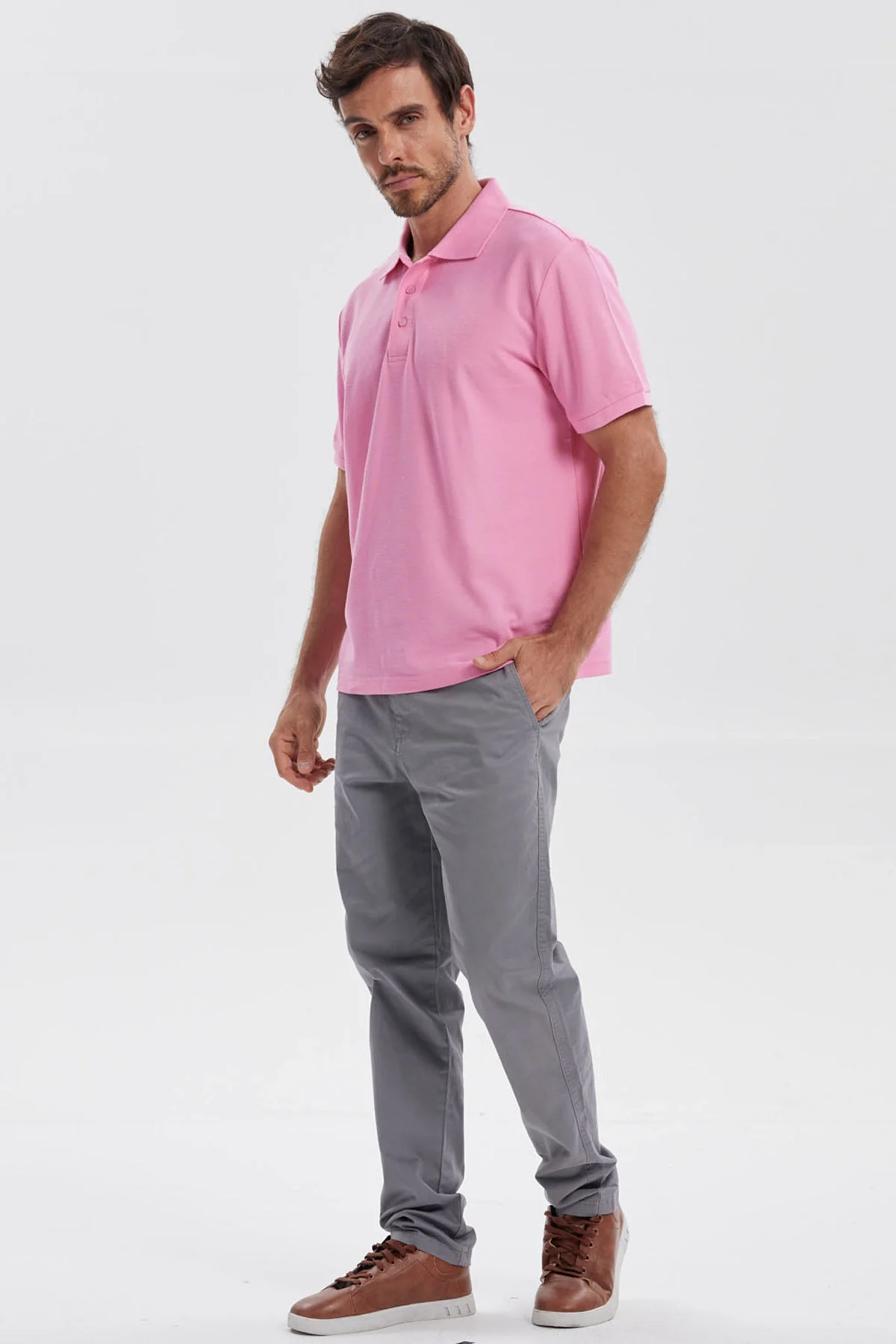 Polera Hombre Pique Básica Lisa Rosado - Image 4