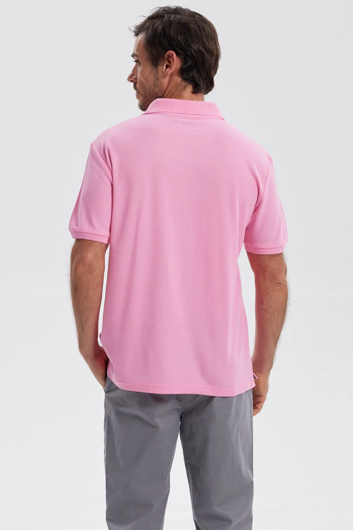 Polera Hombre Pique Básica Lisa Rosado - Image 3