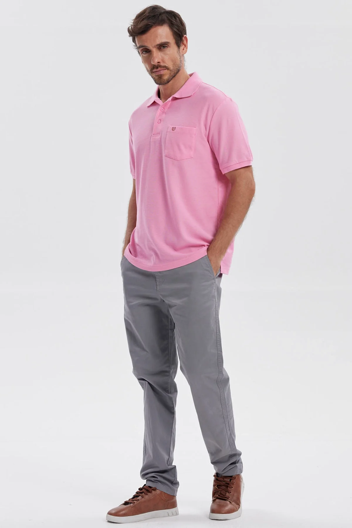 Polera Hombre Pique Básica Lisa Rosado - Image 4