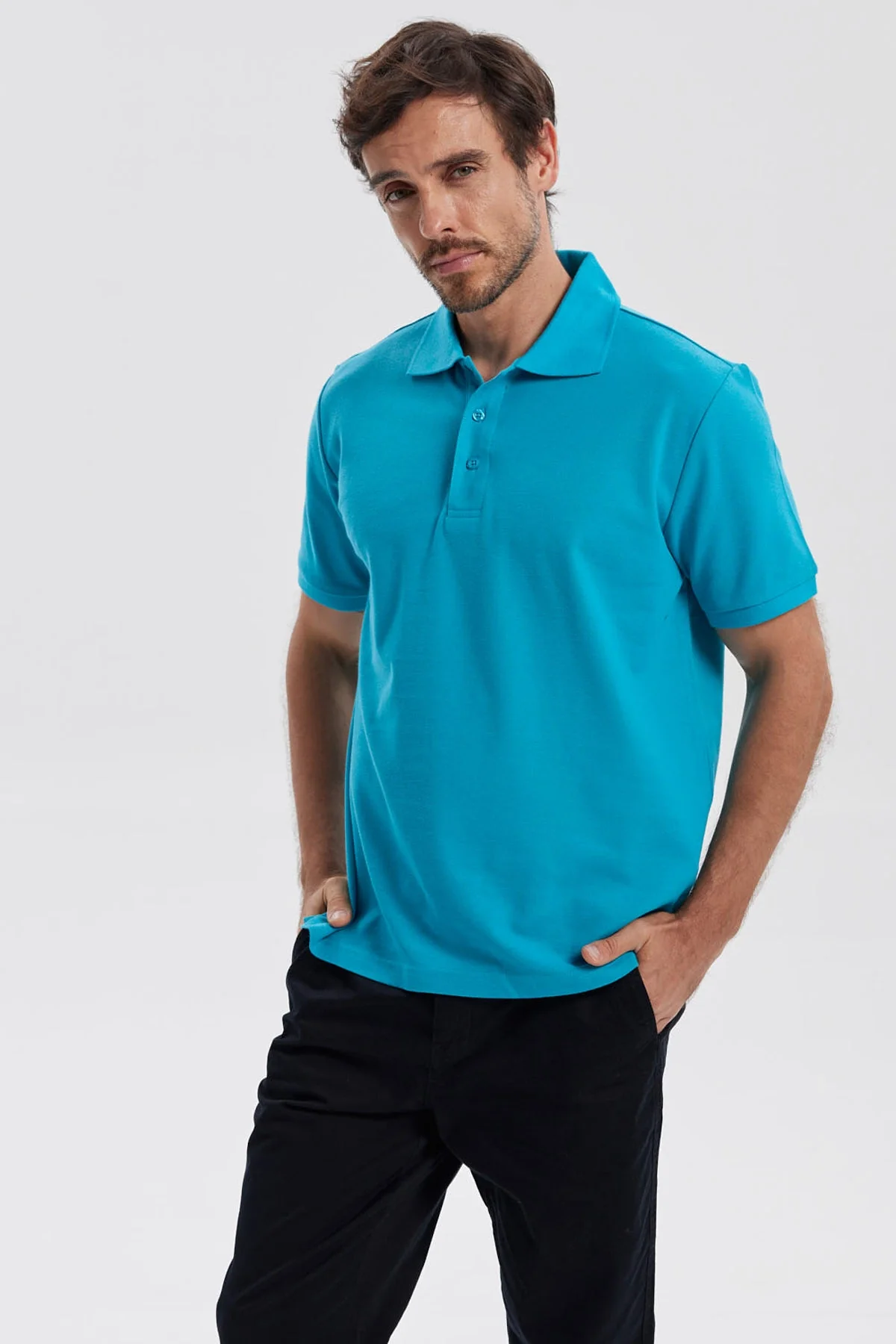 Polera Hombre Pique Básica Lisa Turquesa - Image 2