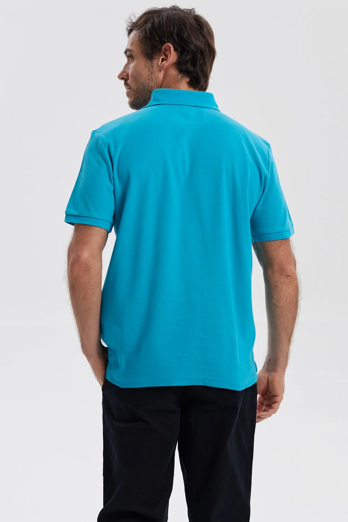 Polera Hombre Pique Básica Lisa Turquesa - Image 3
