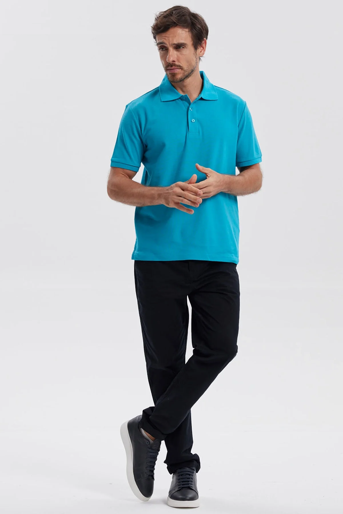 Polera Hombre Pique Básica Lisa Turquesa - Image 4
