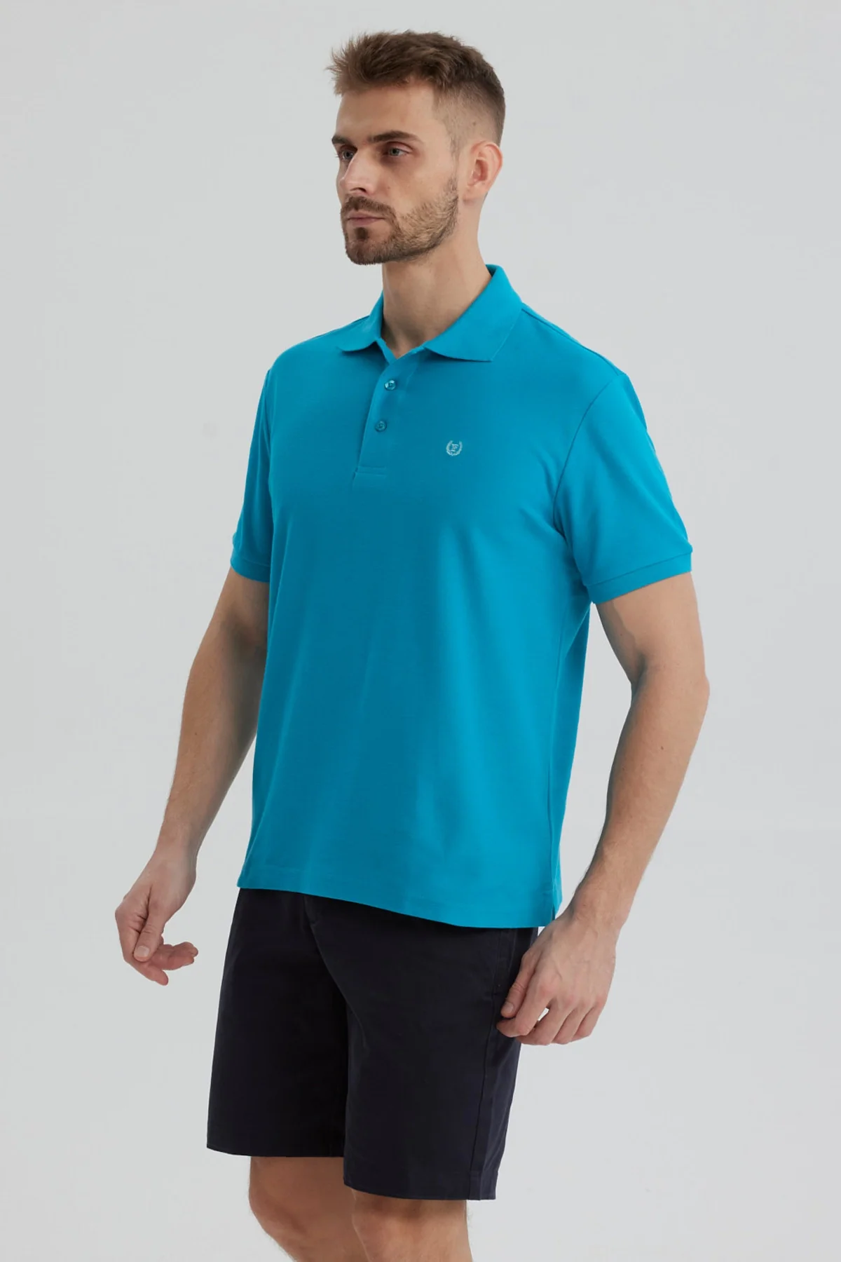 Polera Hombre Pique Básica Lisa Turquesa - Image 2