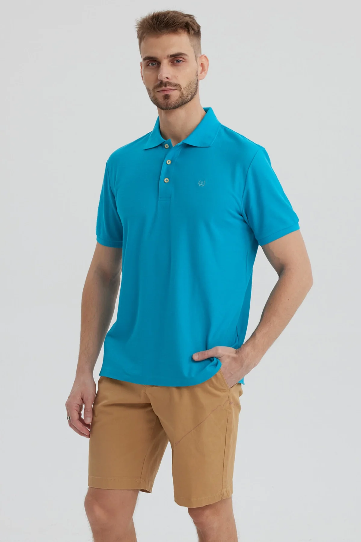 Polera Hombre Pique Básica Lisa Turquesa - Image 2