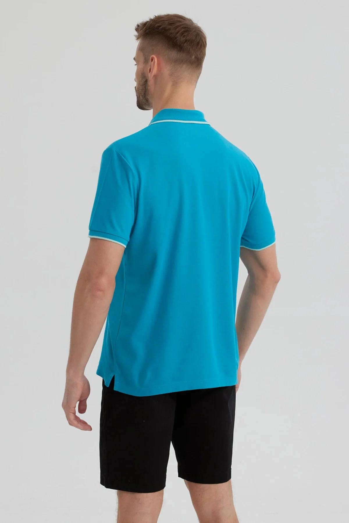 Polera Hombre Pique Básica Lisa Turquesa - Image 3